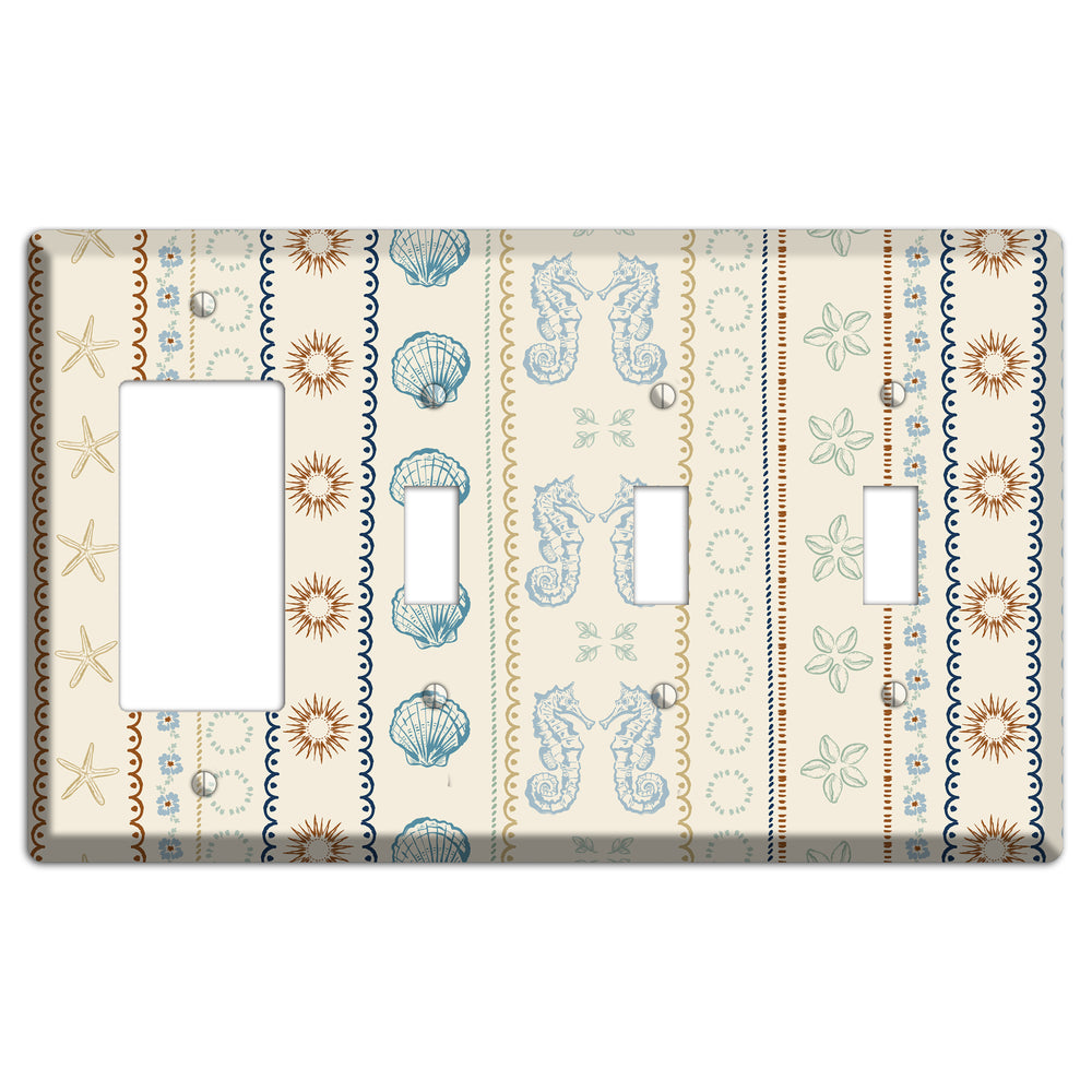 Ivory Seahorse Stripe Rocker / 3 Toggle Wallplate