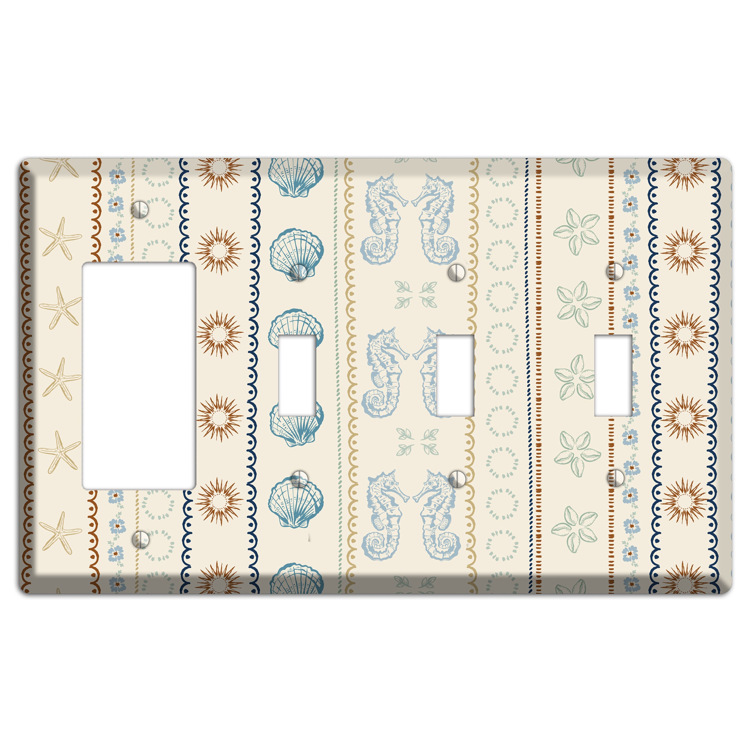 Ivory Seahorse Stripe Rocker / 3 Toggle Wallplate