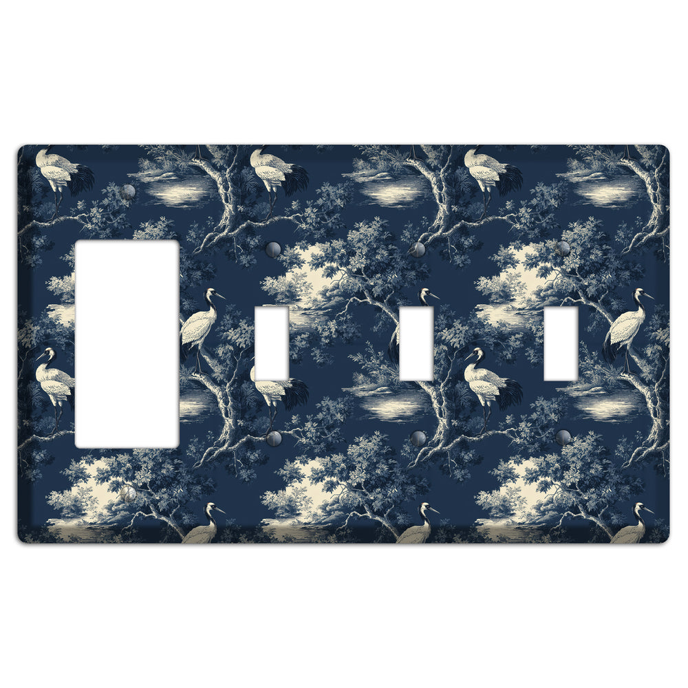 Midnight Crane Toile Rocker / 3 Toggle Wallplate