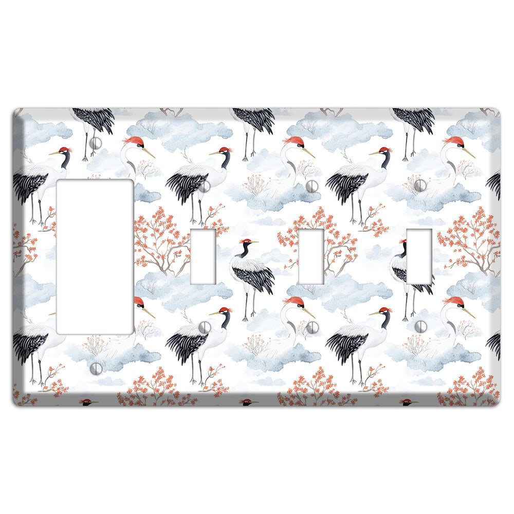 Crimson Crown Cranes Rocker / 3 Toggle Wallplate