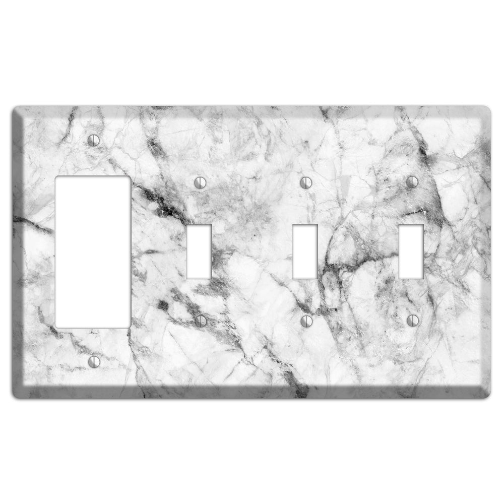 White and Gray Marble Rocker / 3 Toggle Wallplate