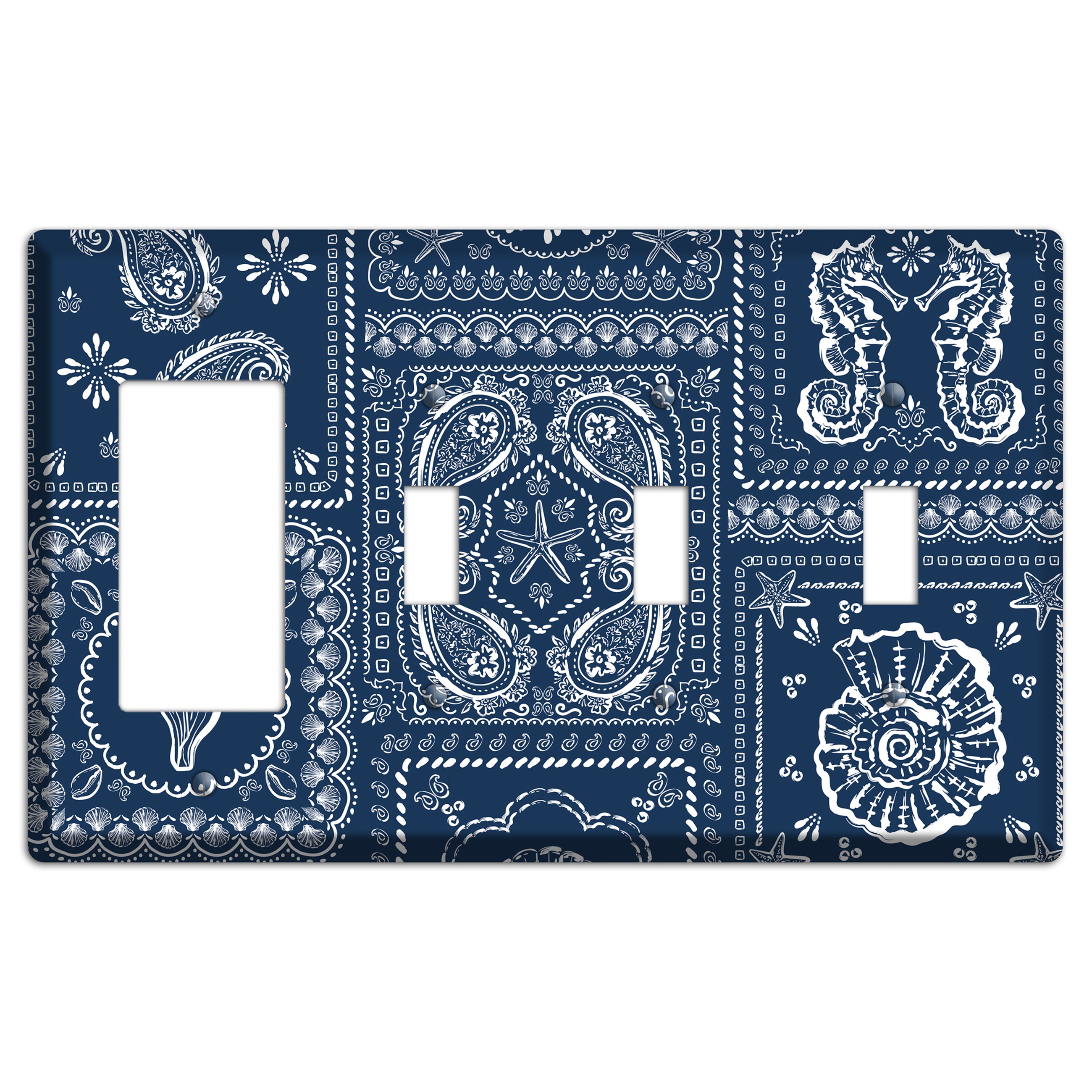Navy Paisley Patchwork Rocker / 3 Toggle Wallplate