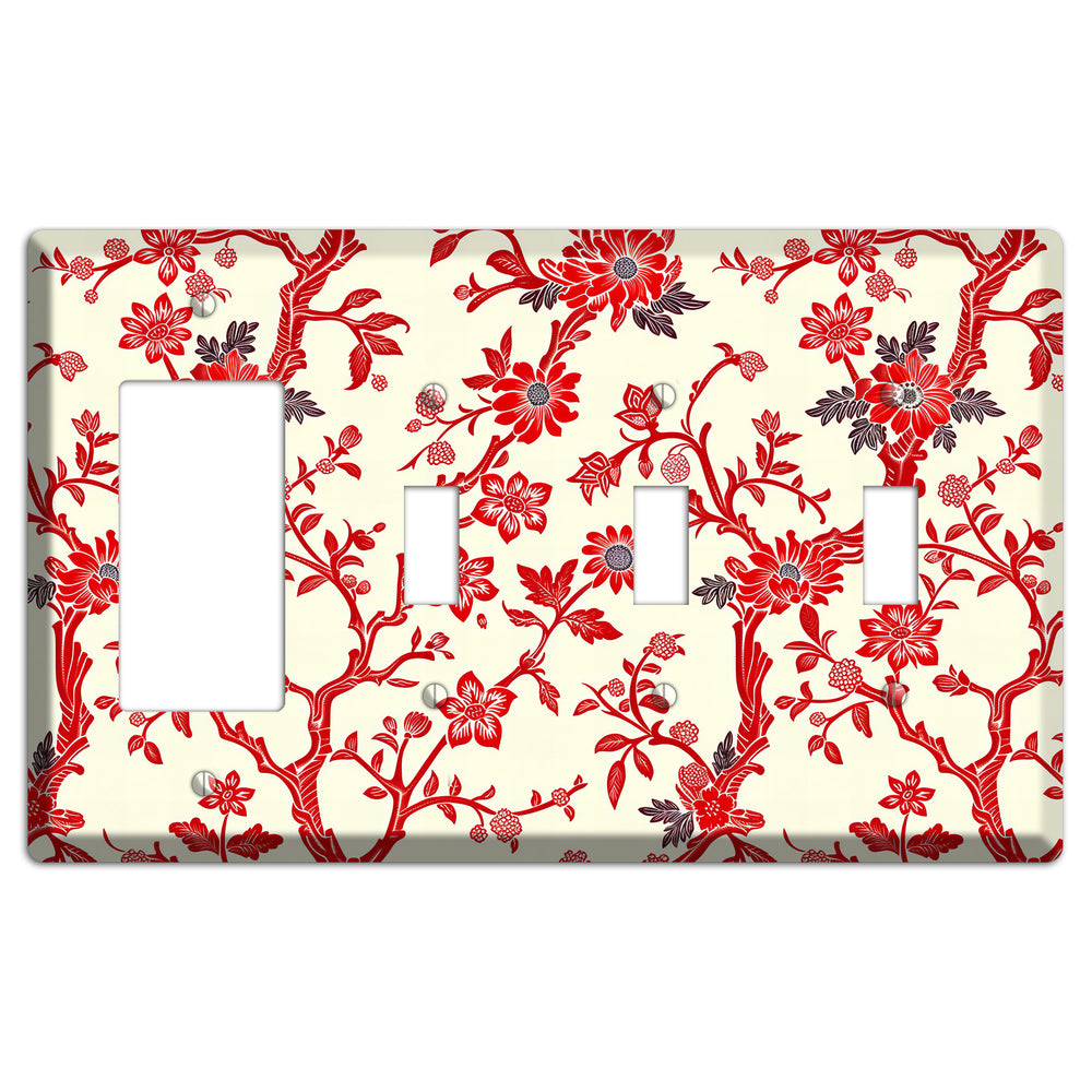 Crimson Branch & Bloom Rocker / 3 Toggle Wallplate