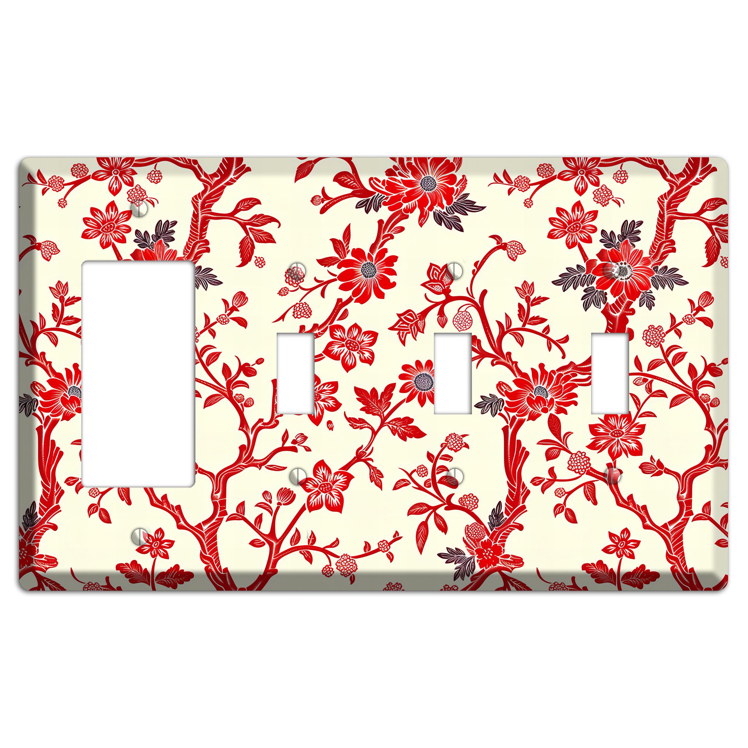 Crimson Branch & Bloom Rocker / 3 Toggle Wallplate