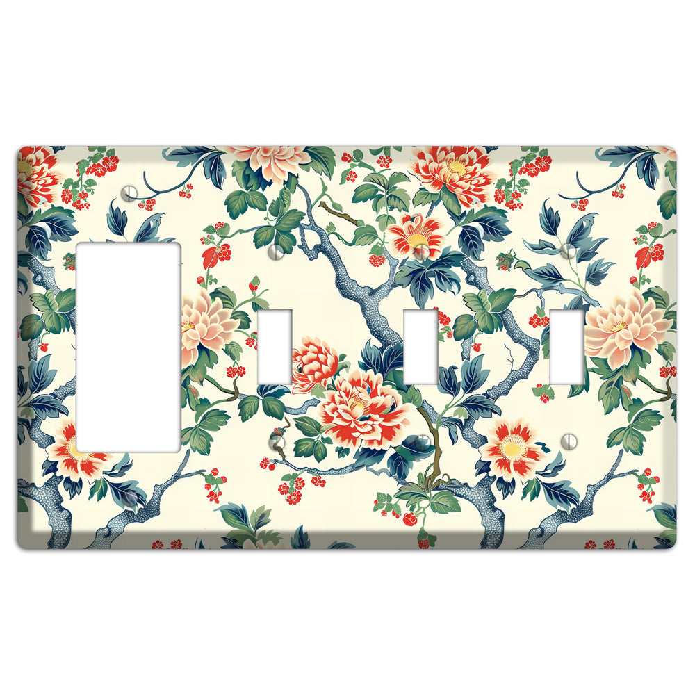 Peony & Branch Rocker / 3 Toggle Wallplate