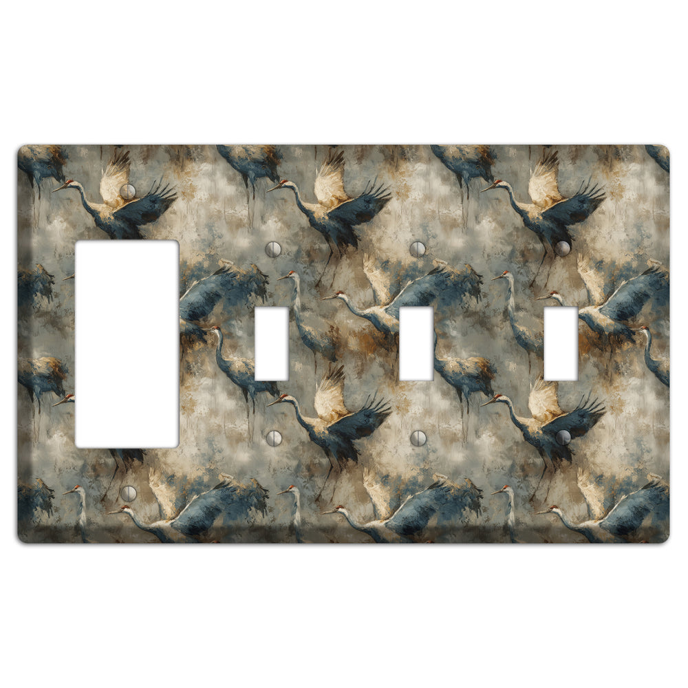 Slate Crane Migration Rocker / 3 Toggle Wallplate