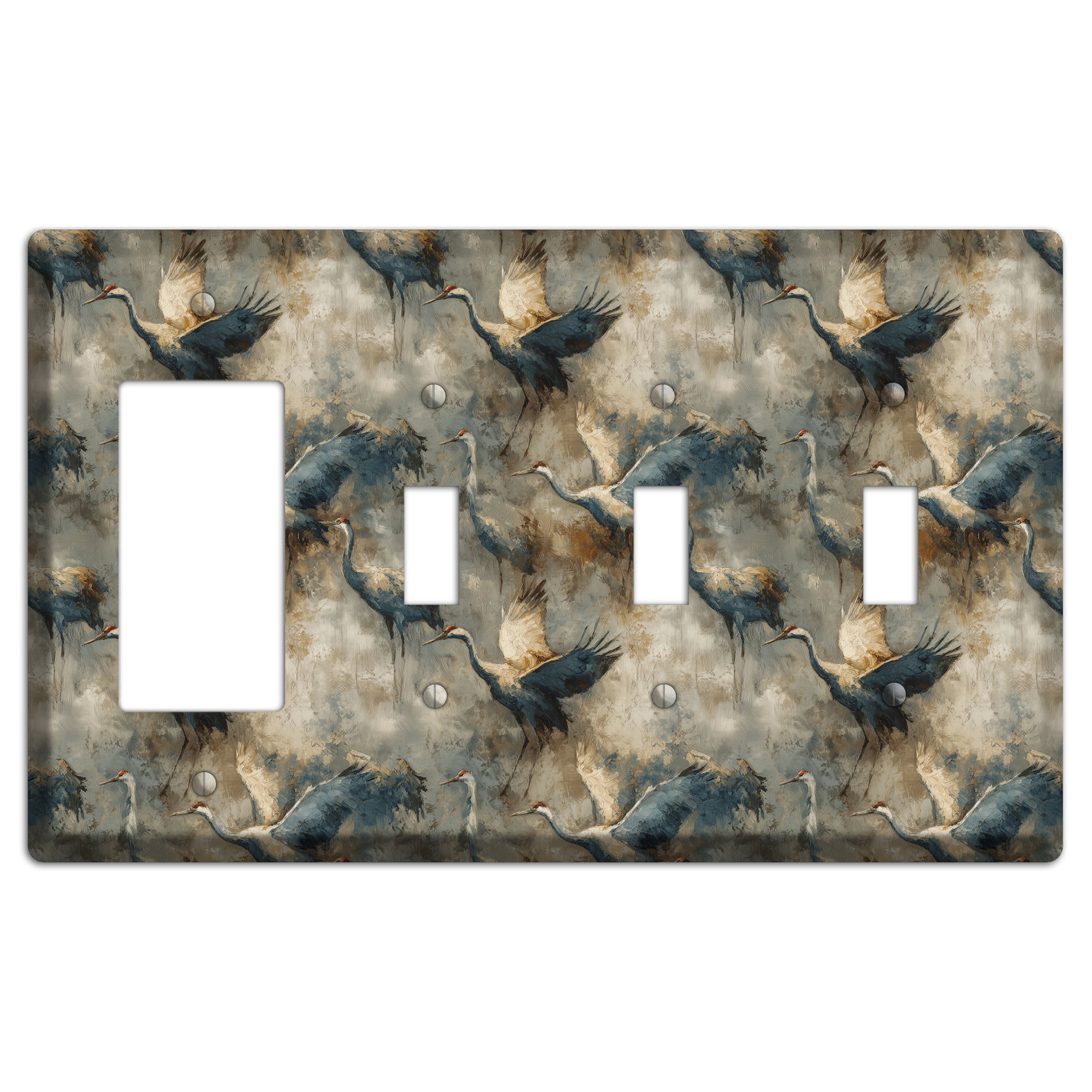 Slate Crane Migration Rocker / 3 Toggle Wallplate