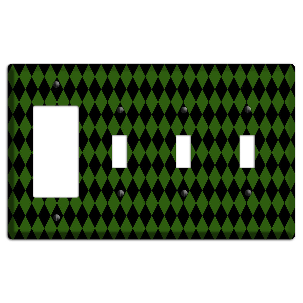 Jester's Diamonds: Green Rocker / 3 Toggle Wallplate