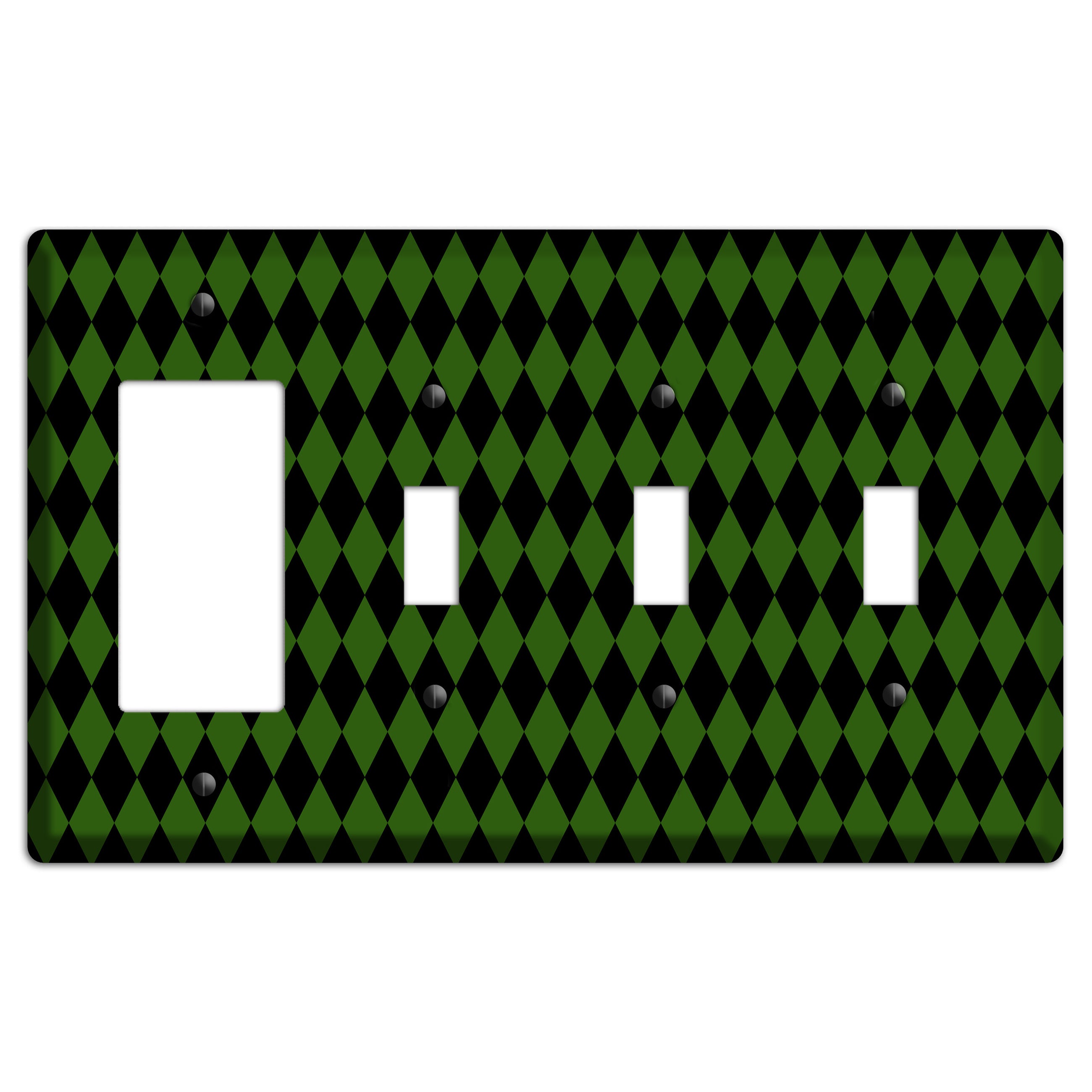 Jester's Diamonds: Green Rocker / 3 Toggle Wallplate