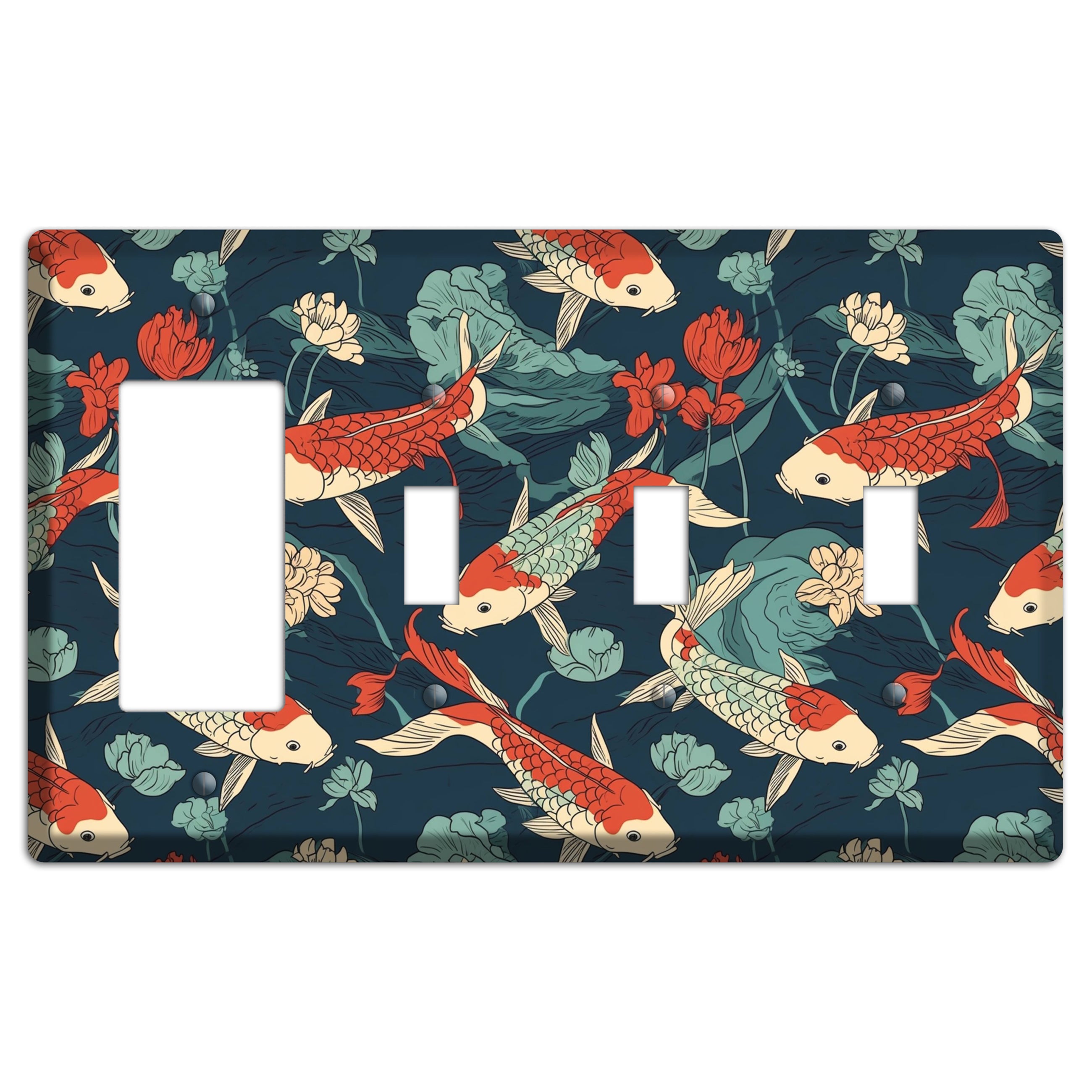 Koi & Lotus Drift Rocker / 3 Toggle Wallplate