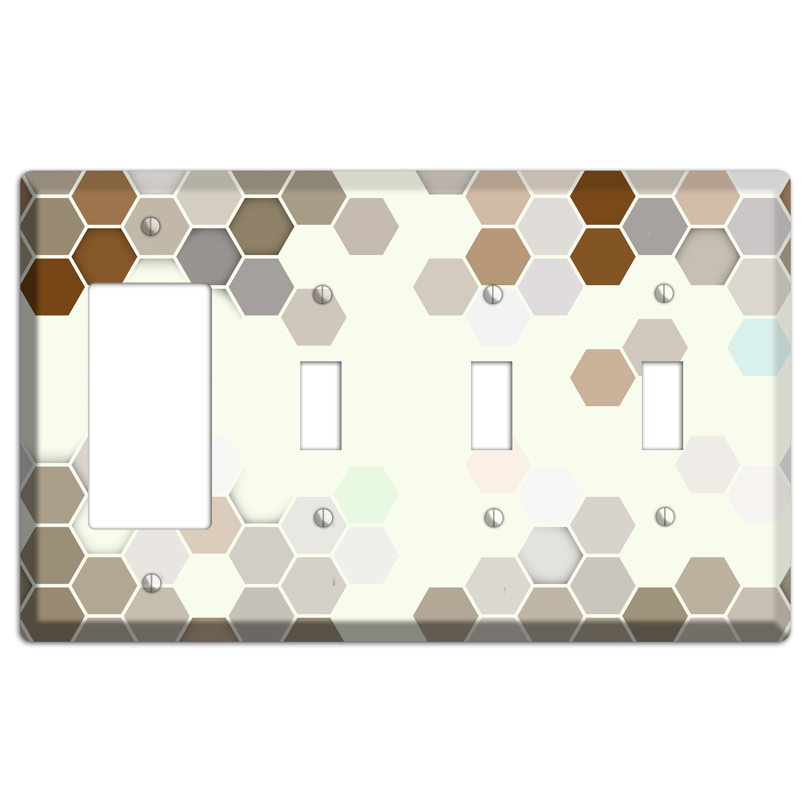 Earth-Toned Honeycomb Mosaic Rocker / 3 Toggle Wallplate