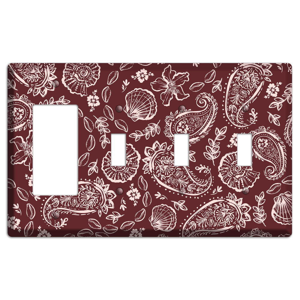 Crimson Shell Paisley Rocker / 3 Toggle Wallplate