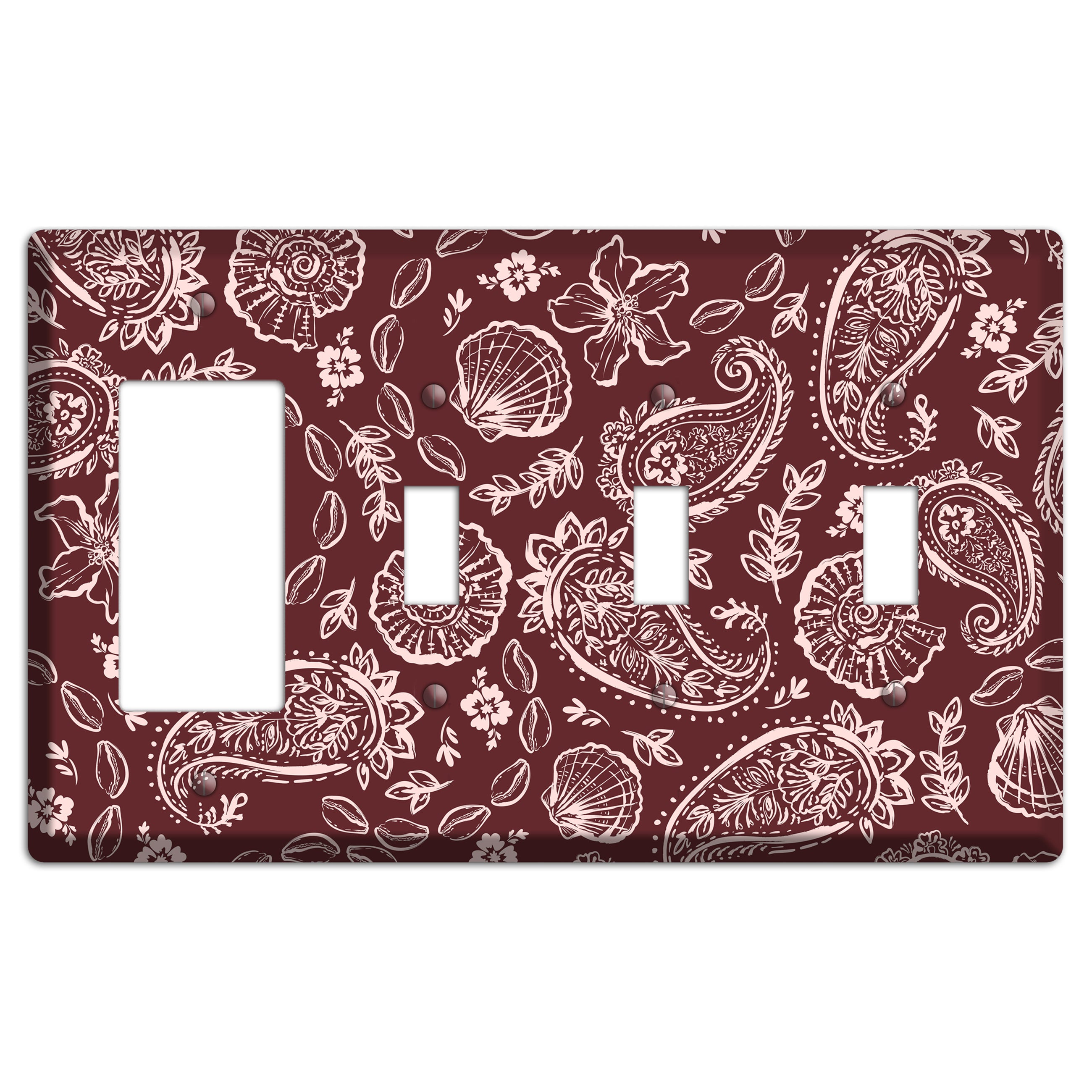 Crimson Shell Paisley Rocker / 3 Toggle Wallplate