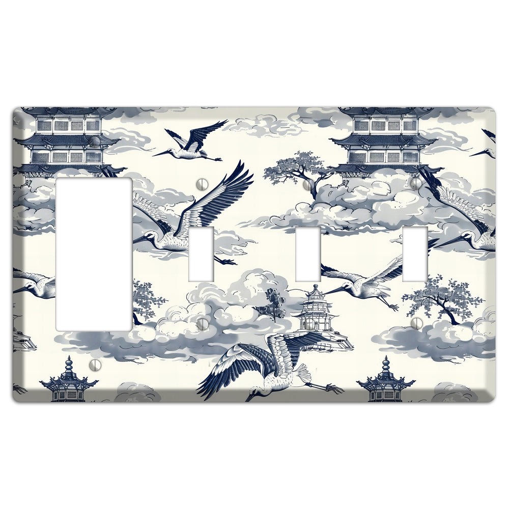 Crane Sky Toile Rocker / 3 Toggle Wallplate