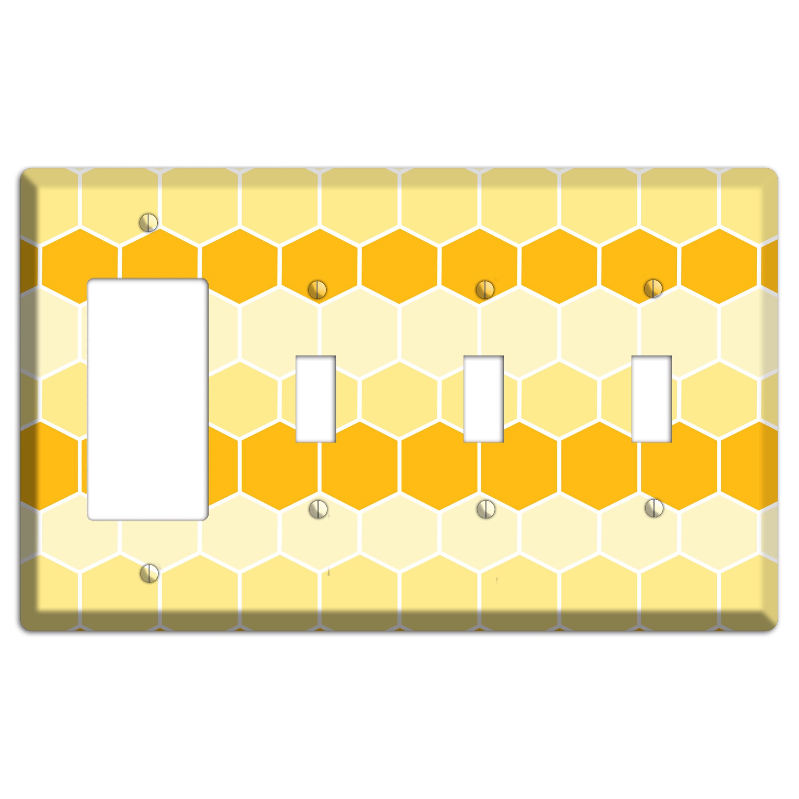 Golden Hollow Grid Rocker / 3 Toggle Wallplate