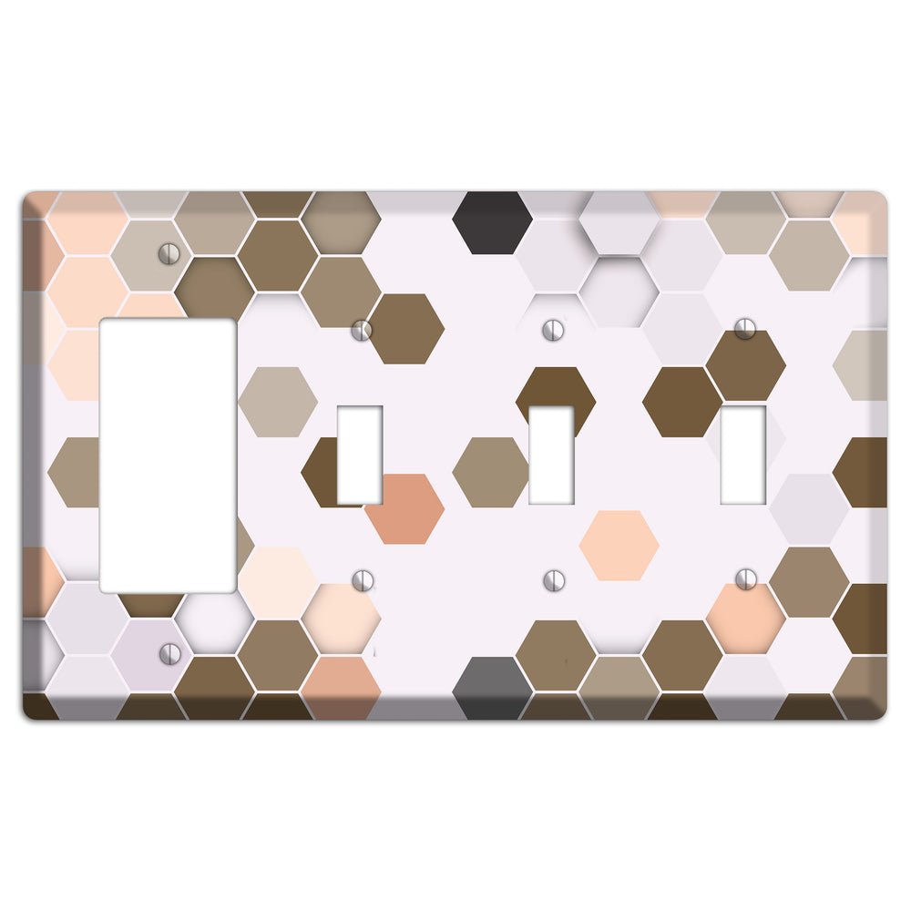 Clay & Terracotta Geometric Tiling Rocker / 3 Toggle Wallplate