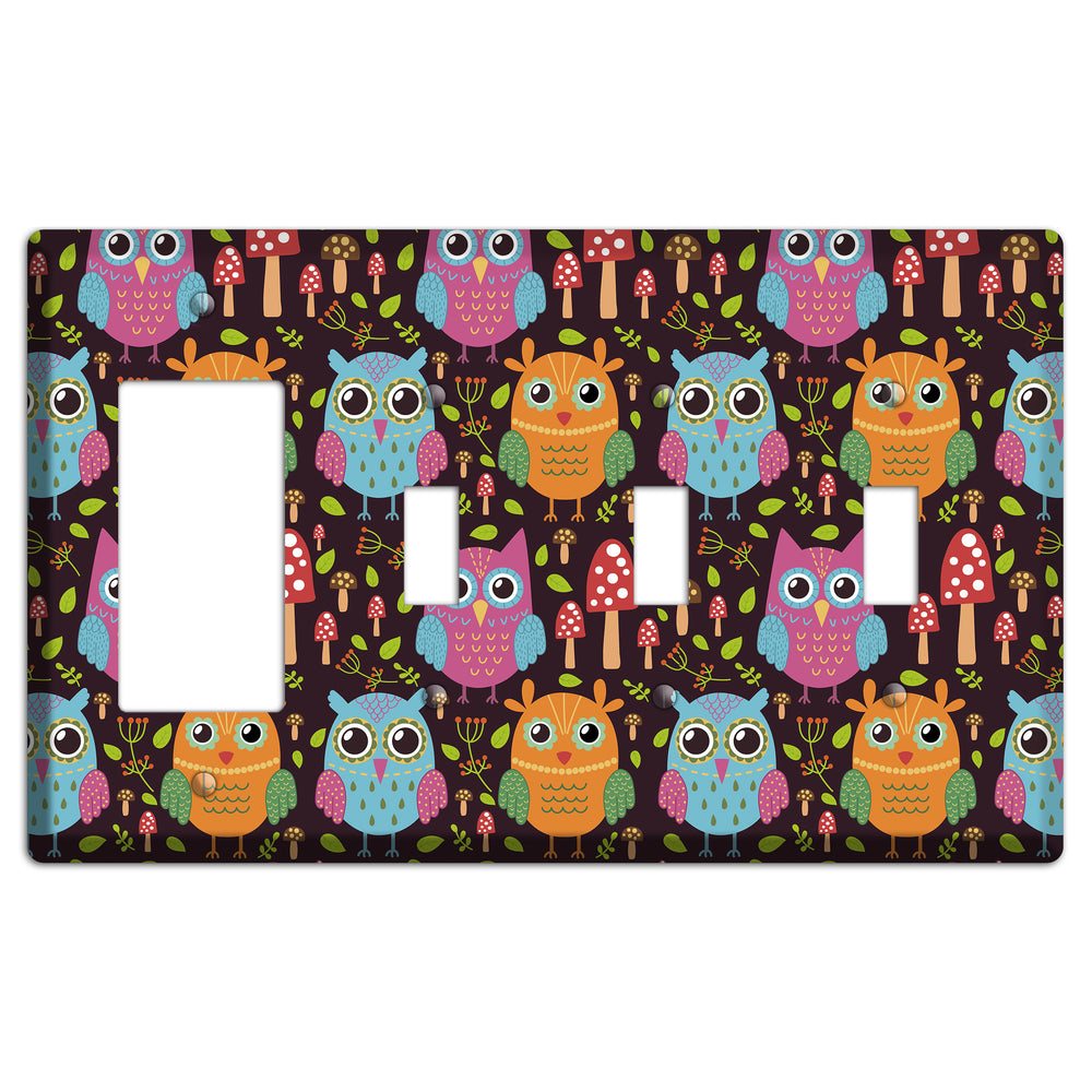 Bright Forest Owls Rocker / 3 Toggle Wallplate