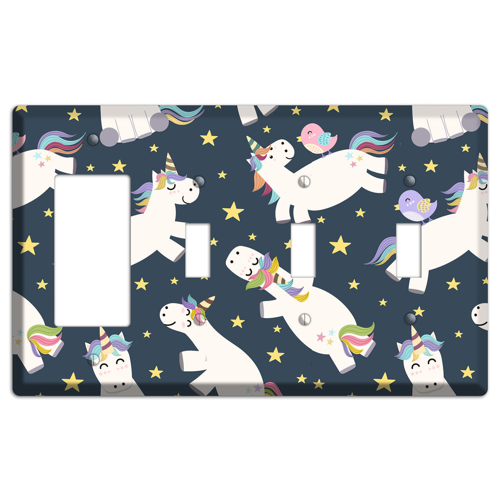 Dreamy Night Unicorns Rocker / 3 Toggle Wallplate