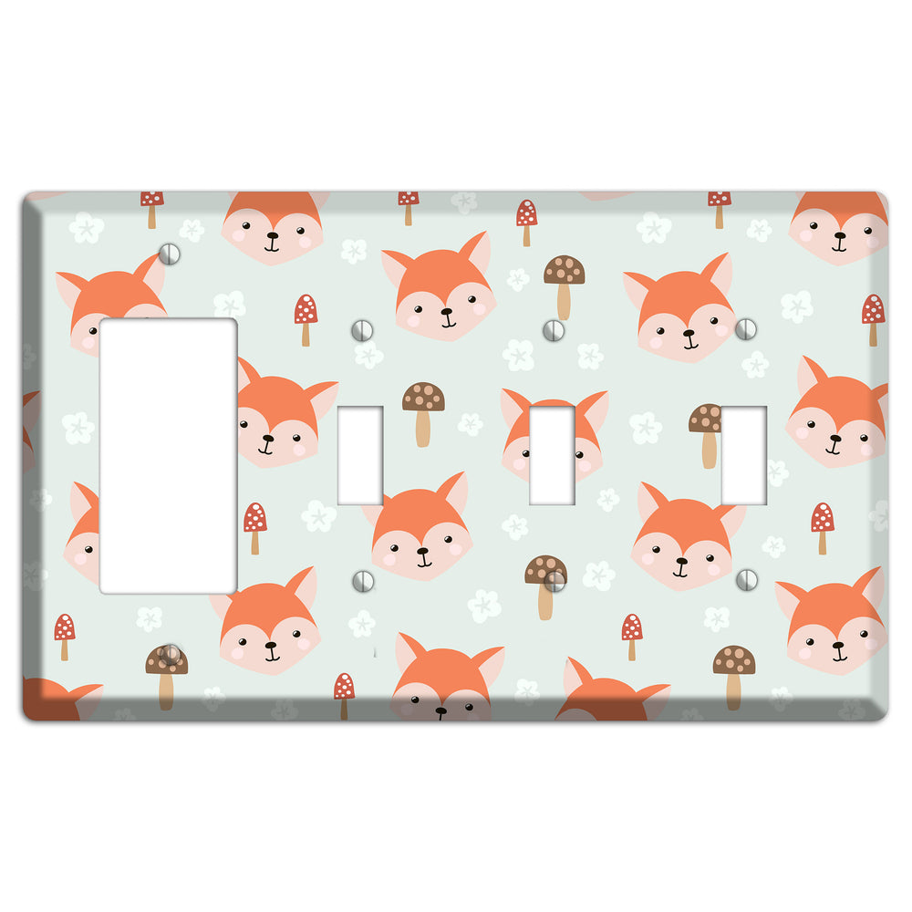 Fox & Fungi Friends Rocker / 3 Toggle Wallplate