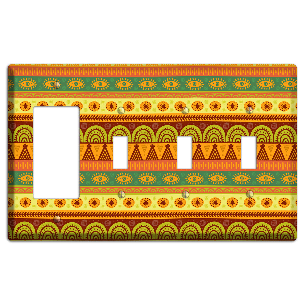 Ethnic Harmony Rocker / 3 Toggle Wallplate