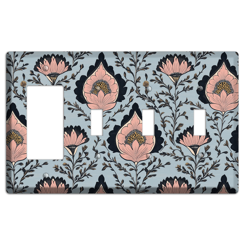 Lotus & Damask Dusk Rocker / 3 Toggle Wallplate