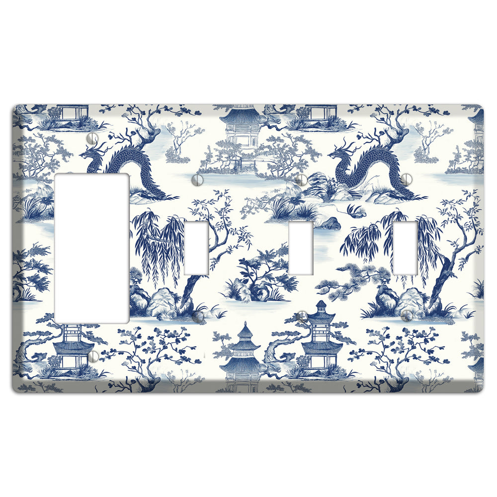Dragon & Pagoda Rocker / 3 Toggle Wallplate