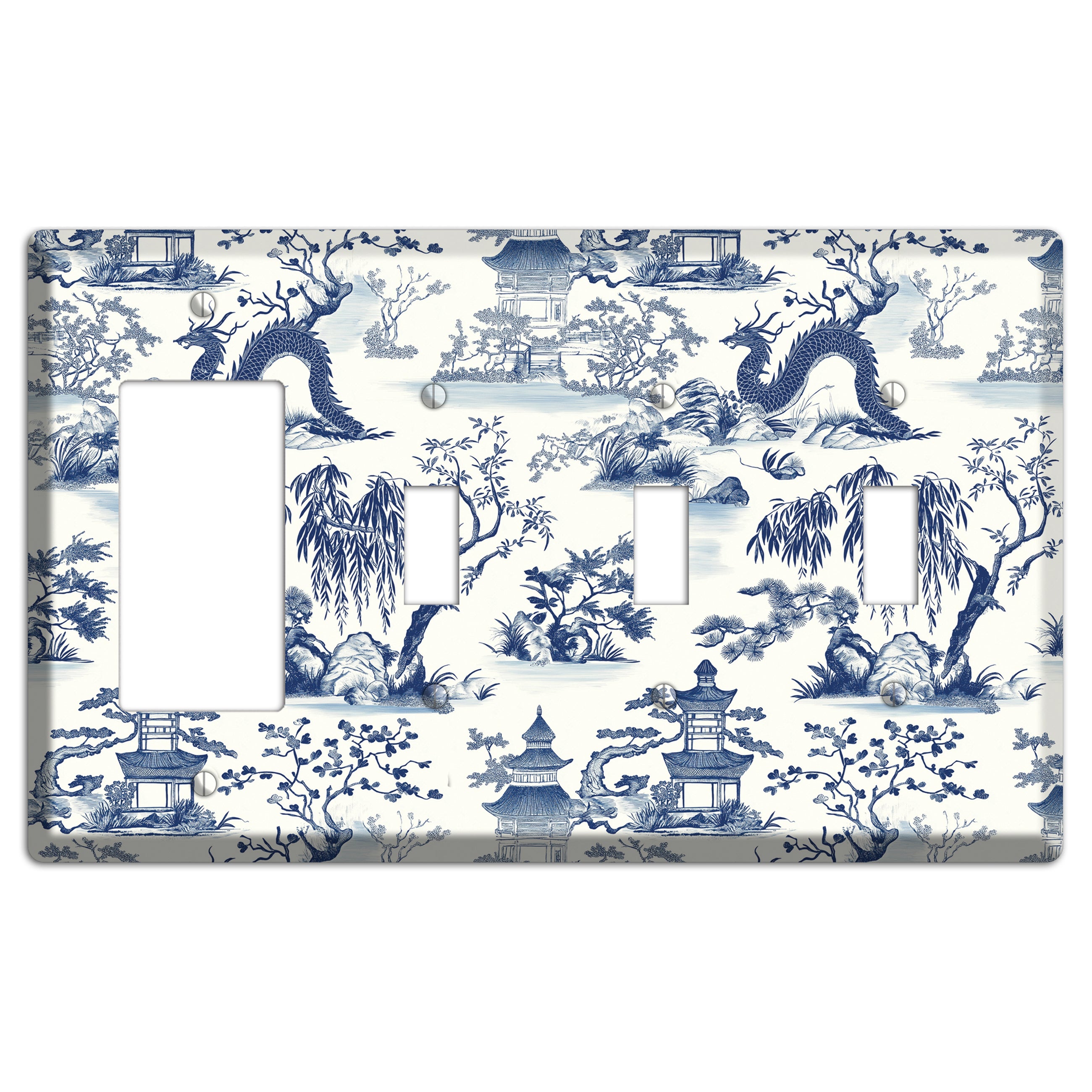 Dragon & Pagoda Rocker / 3 Toggle Wallplate