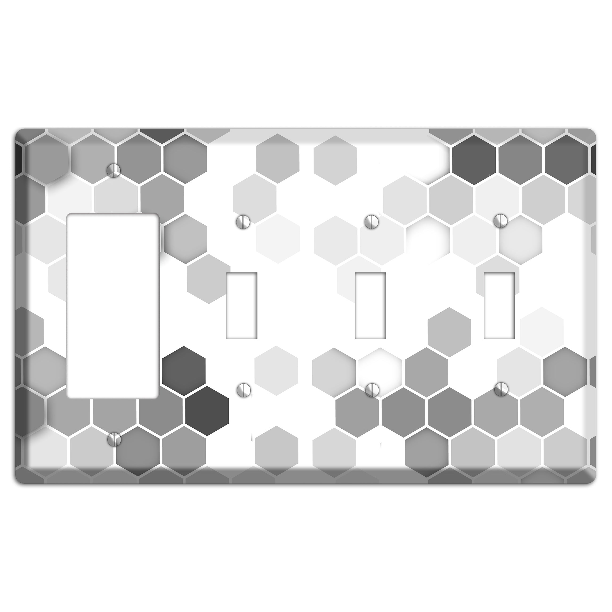 Monochrome Hexagon Tiling Rocker / 3 Toggle Wallplate