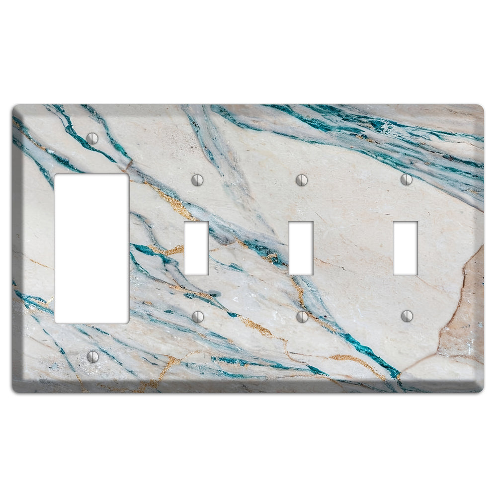 Bondi Blue Marble Rocker / 3 Toggle Wallplate