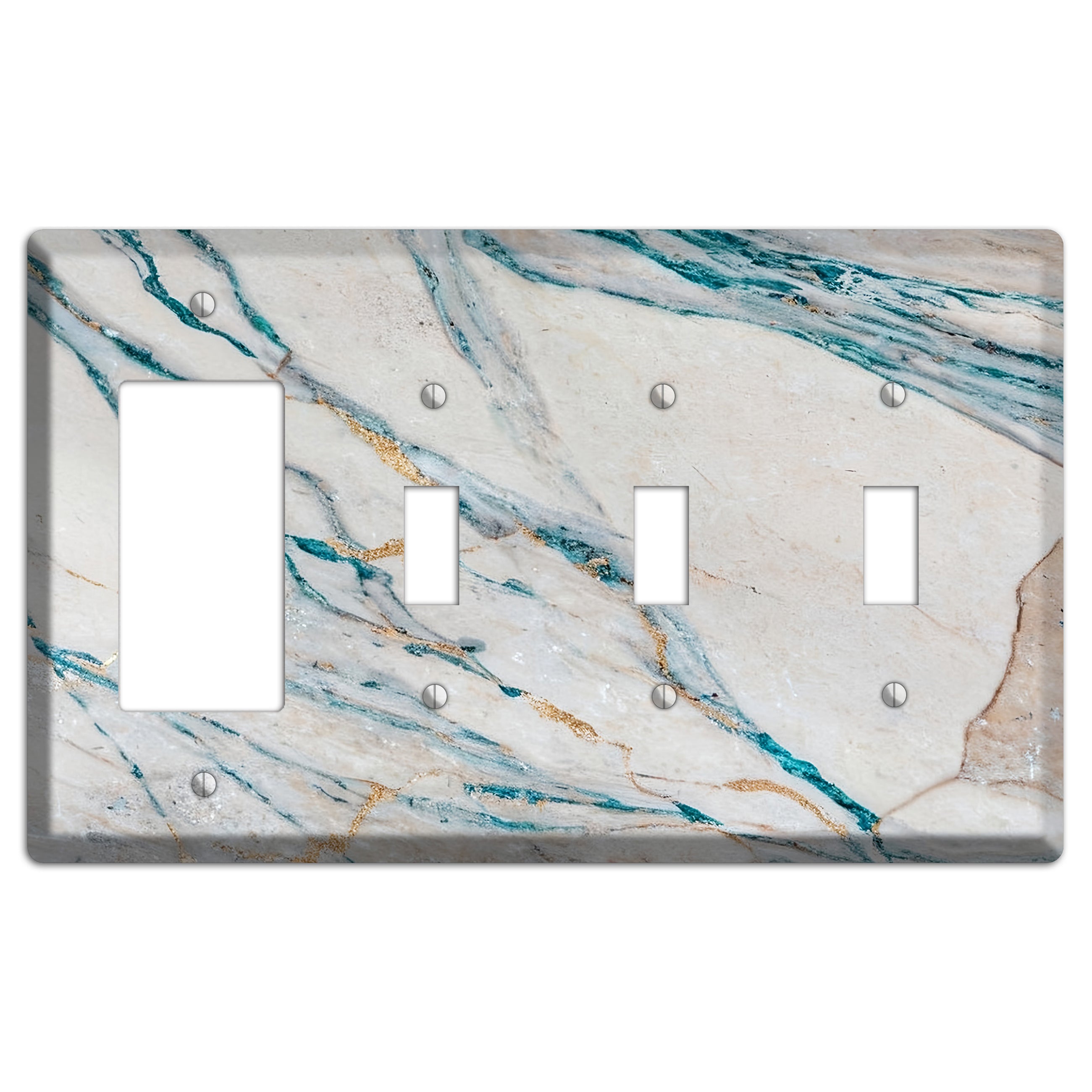 Bondi Blue Marble Rocker / 3 Toggle Wallplate