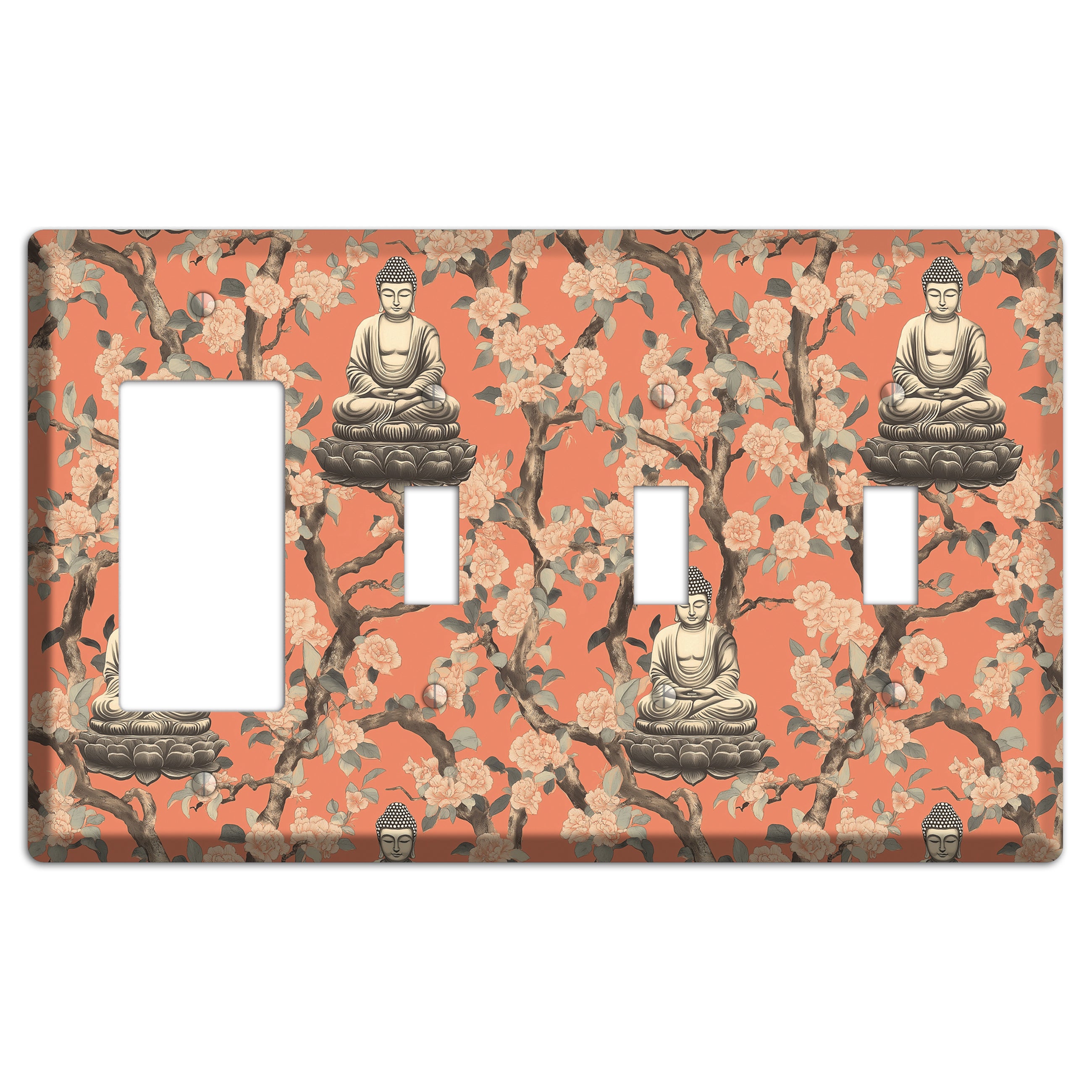Lotus & Bough Rocker / 3 Toggle Wallplate