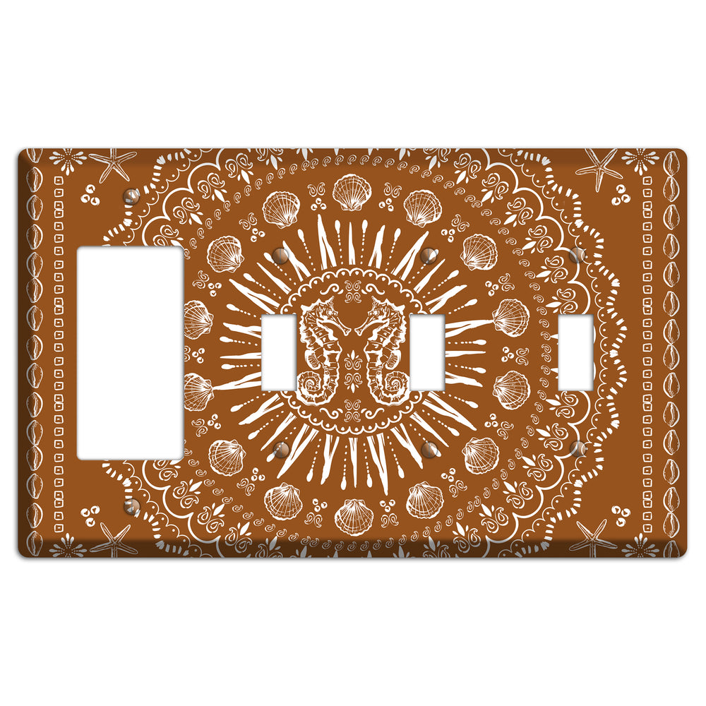 Russet Seahorse Mandala Rocker / 3 Toggle Wallplate