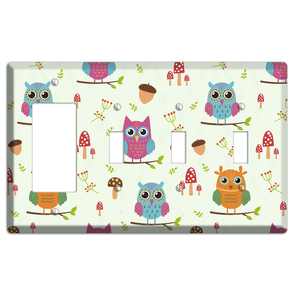 Forest Owls (Mint) Rocker / 3 Toggle Wallplate