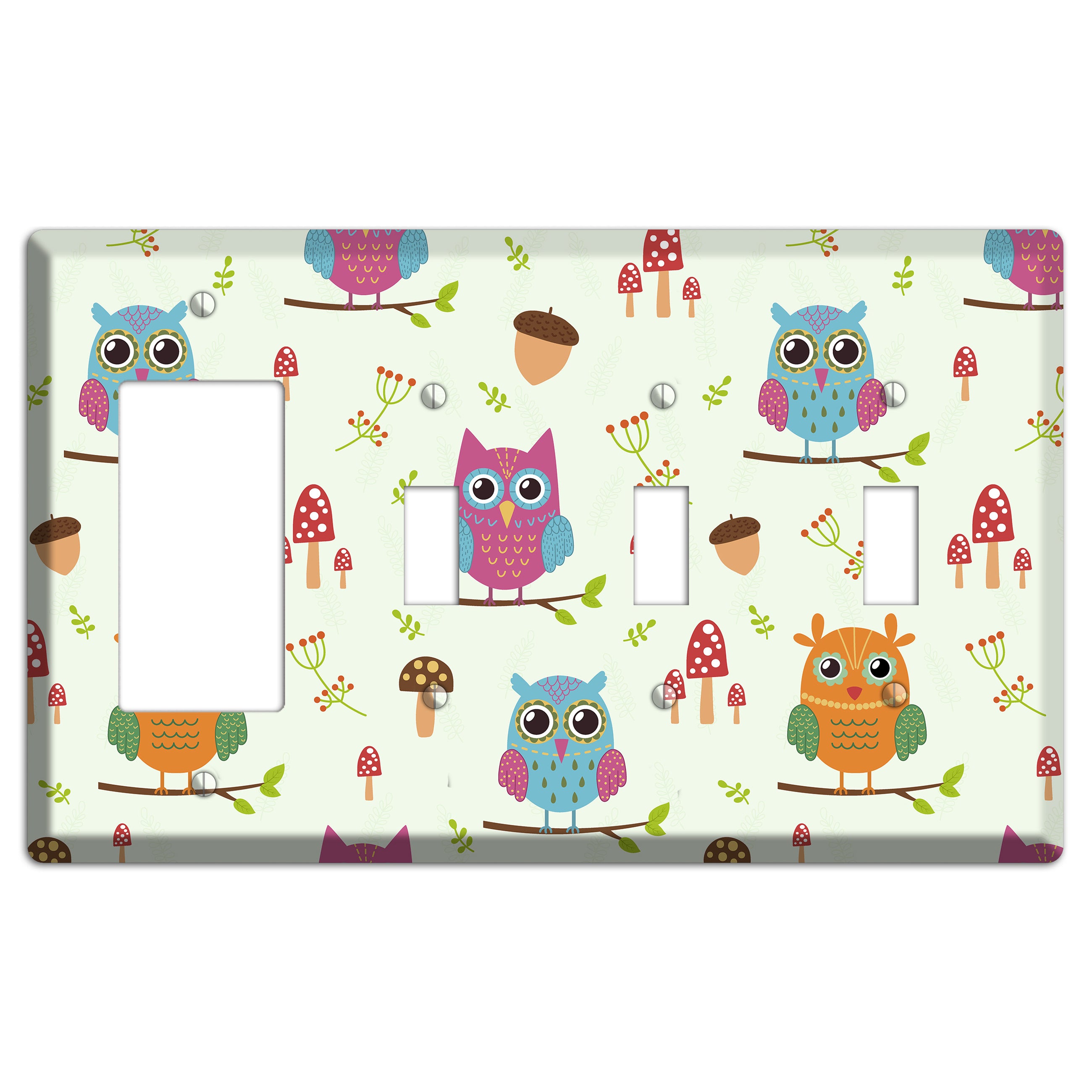 Forest Owls (Mint) Rocker / 3 Toggle Wallplate