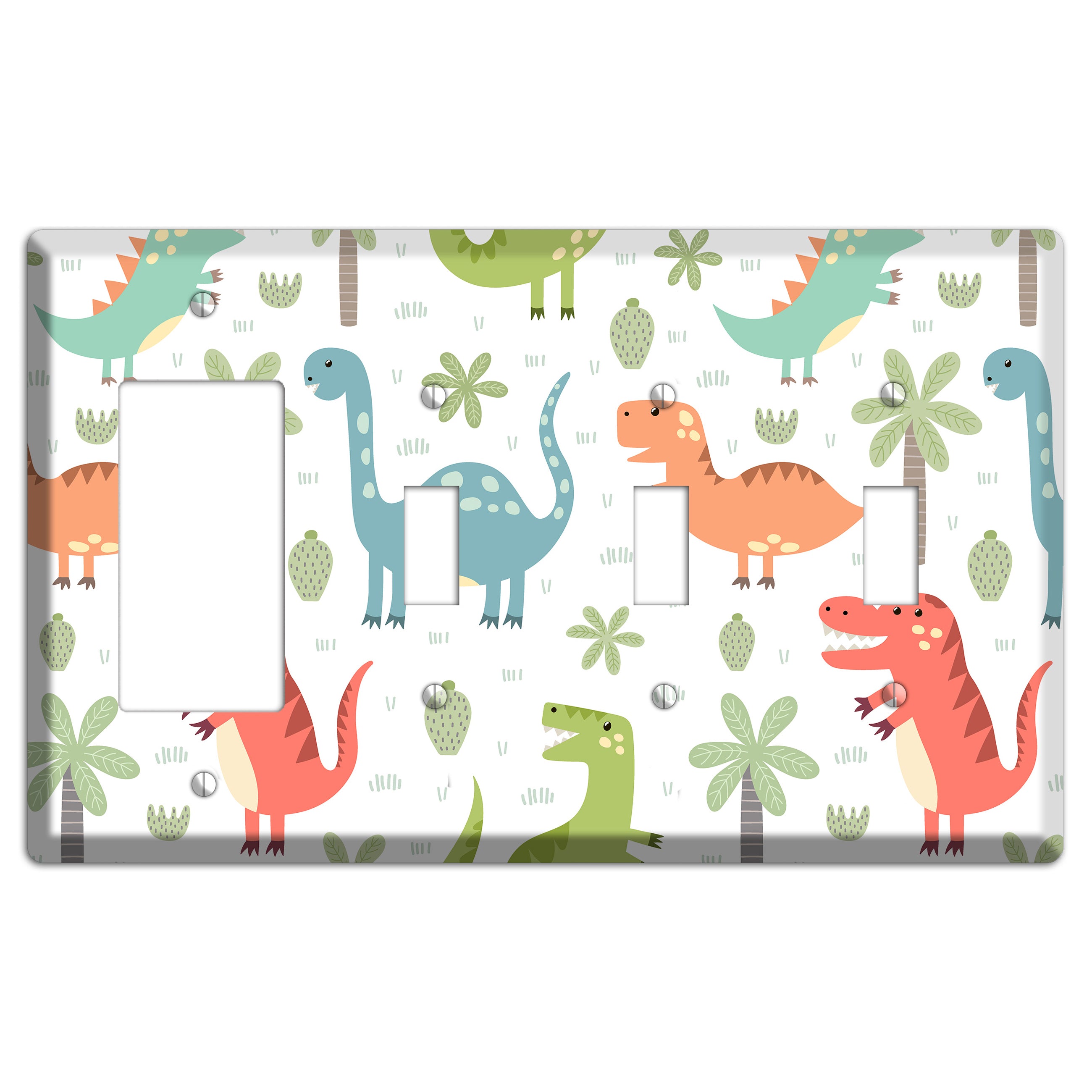Jurassic Pals (Pastel) Rocker / 3 Toggle Wallplate