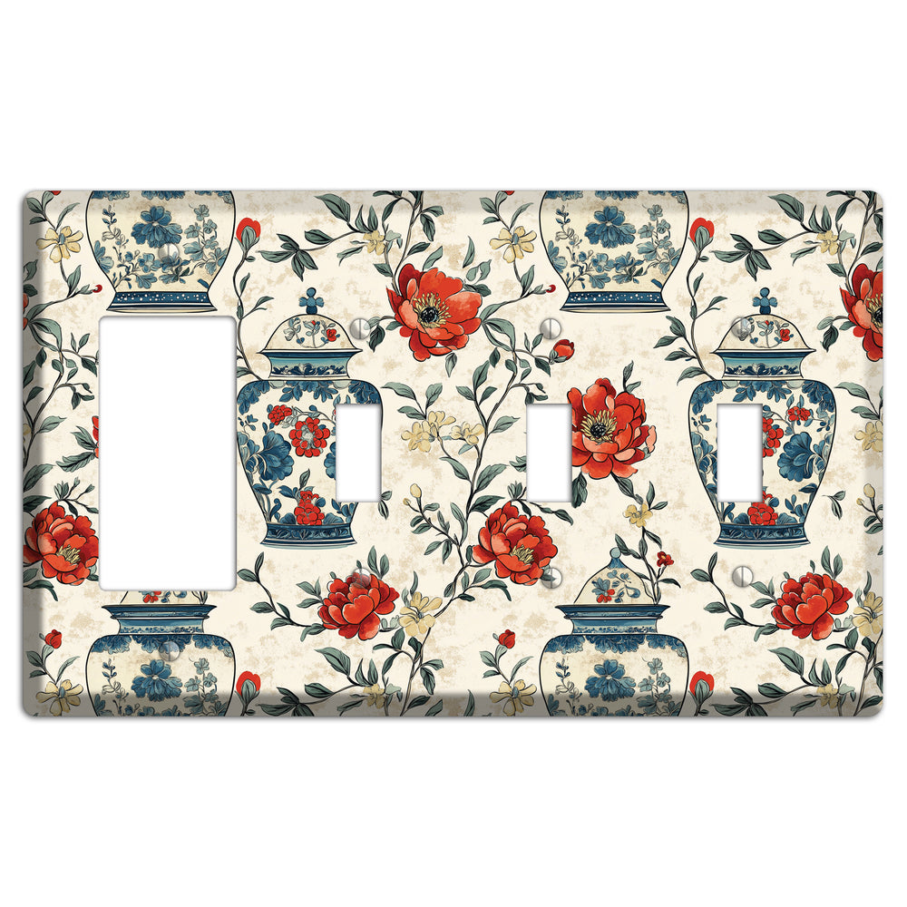 Porcelain & Peony Rocker / 3 Toggle Wallplate