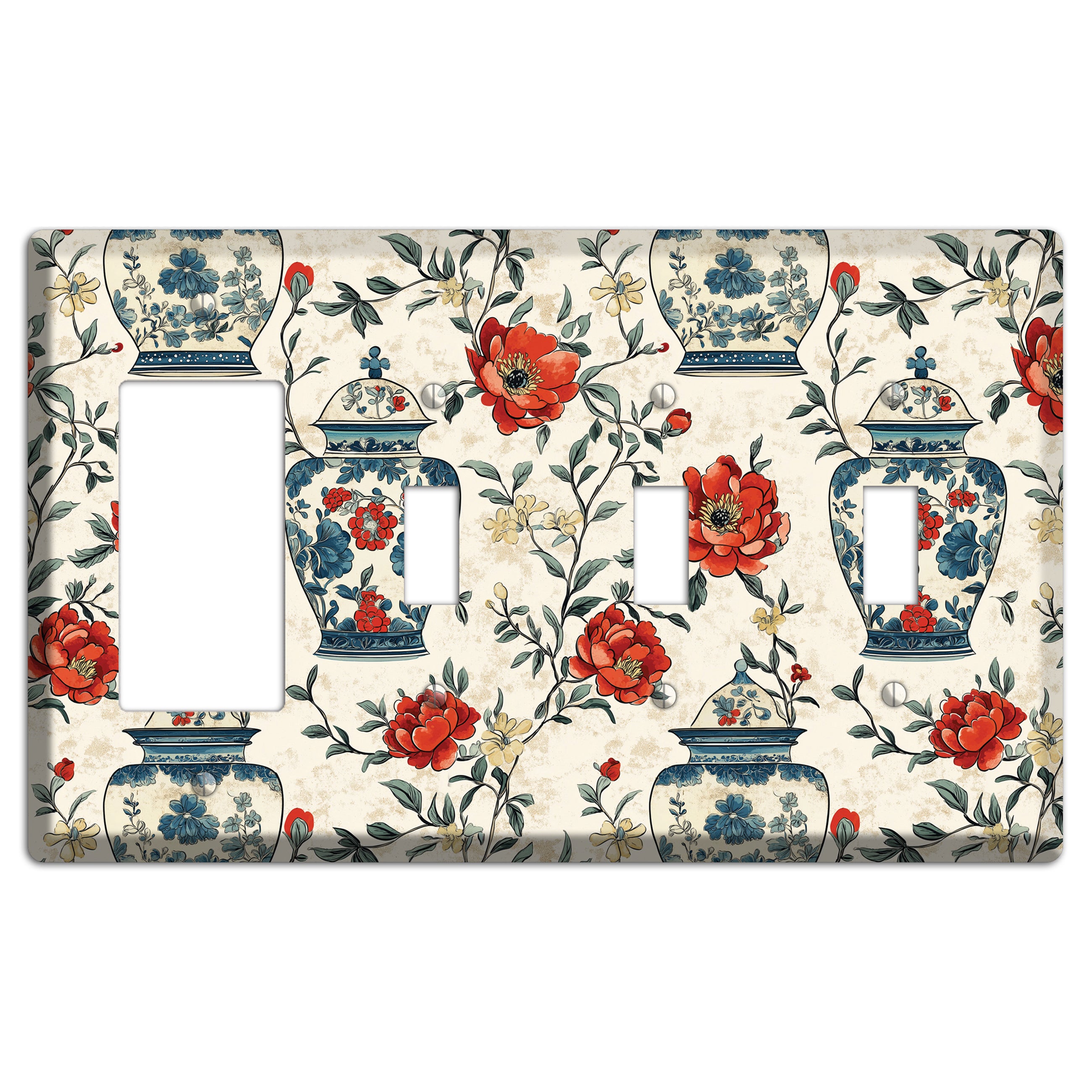 Porcelain & Peony Rocker / 3 Toggle Wallplate