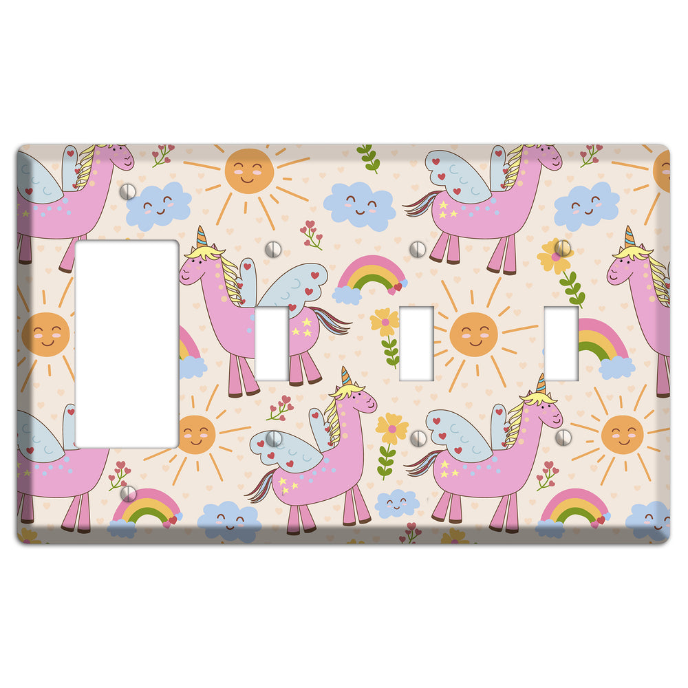 Magic Meadow (Peach) Rocker / 3 Toggle Wallplate