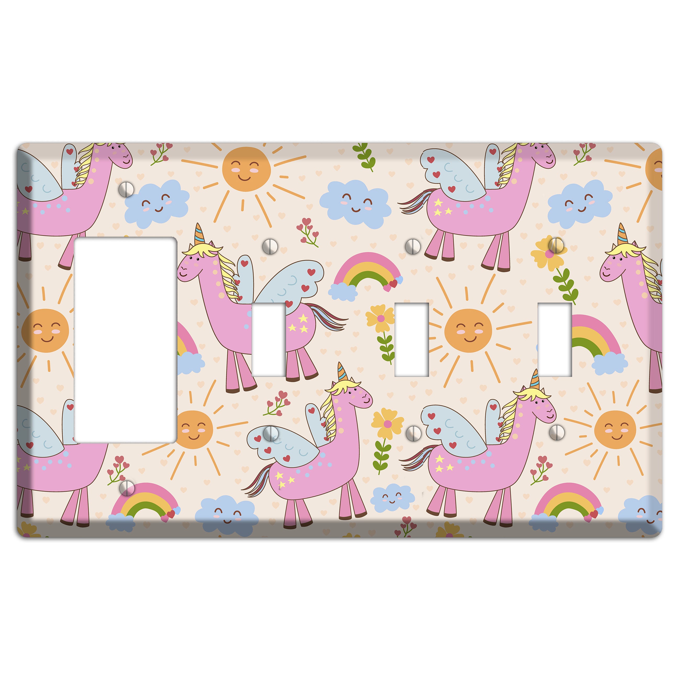 Magic Meadow (Peach) Rocker / 3 Toggle Wallplate