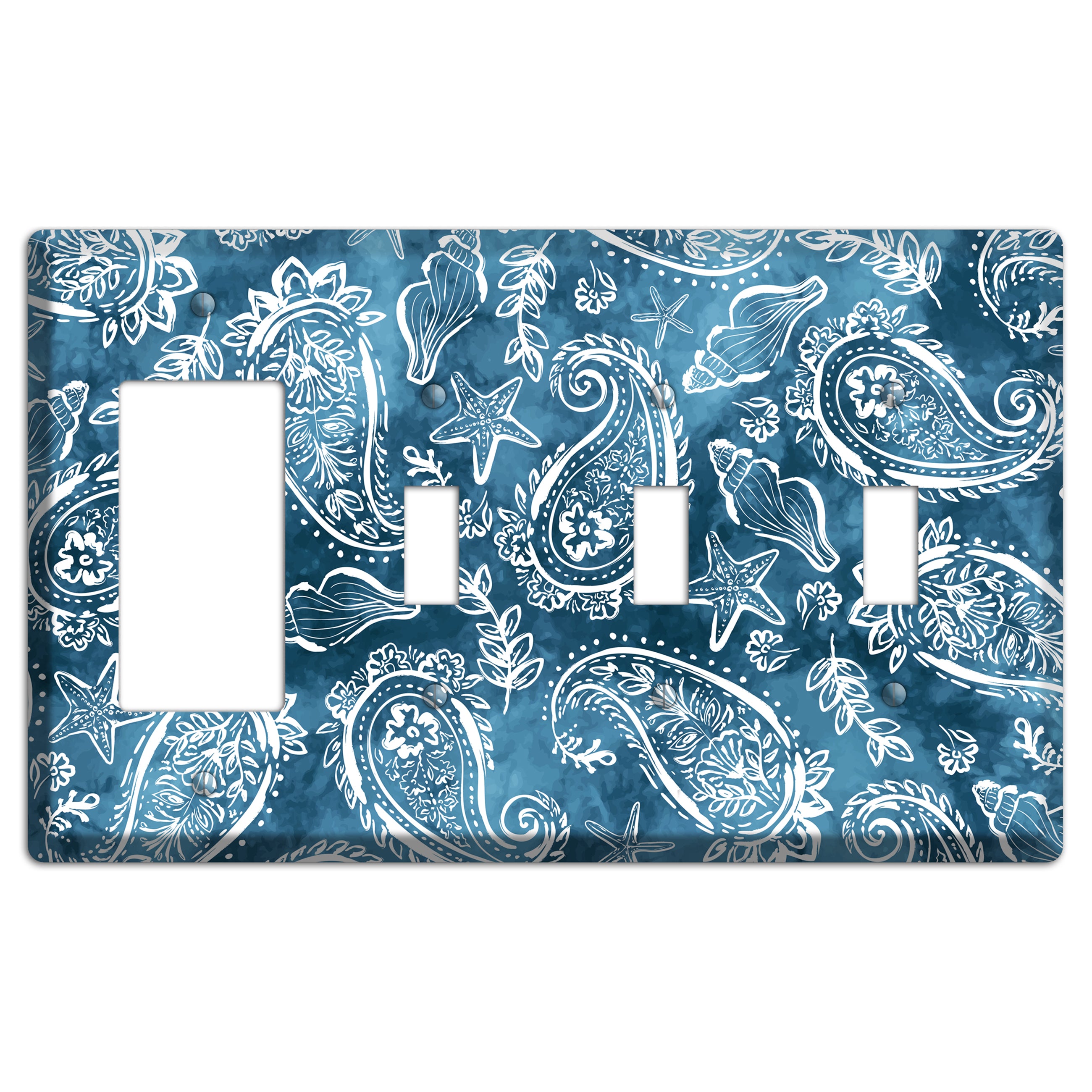 Indigo Tide Paisley Rocker / 3 Toggle Wallplate