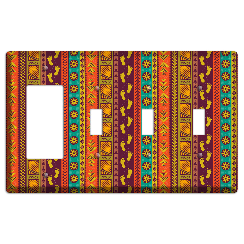 Tribal Footsteps Rocker / 3 Toggle Wallplate