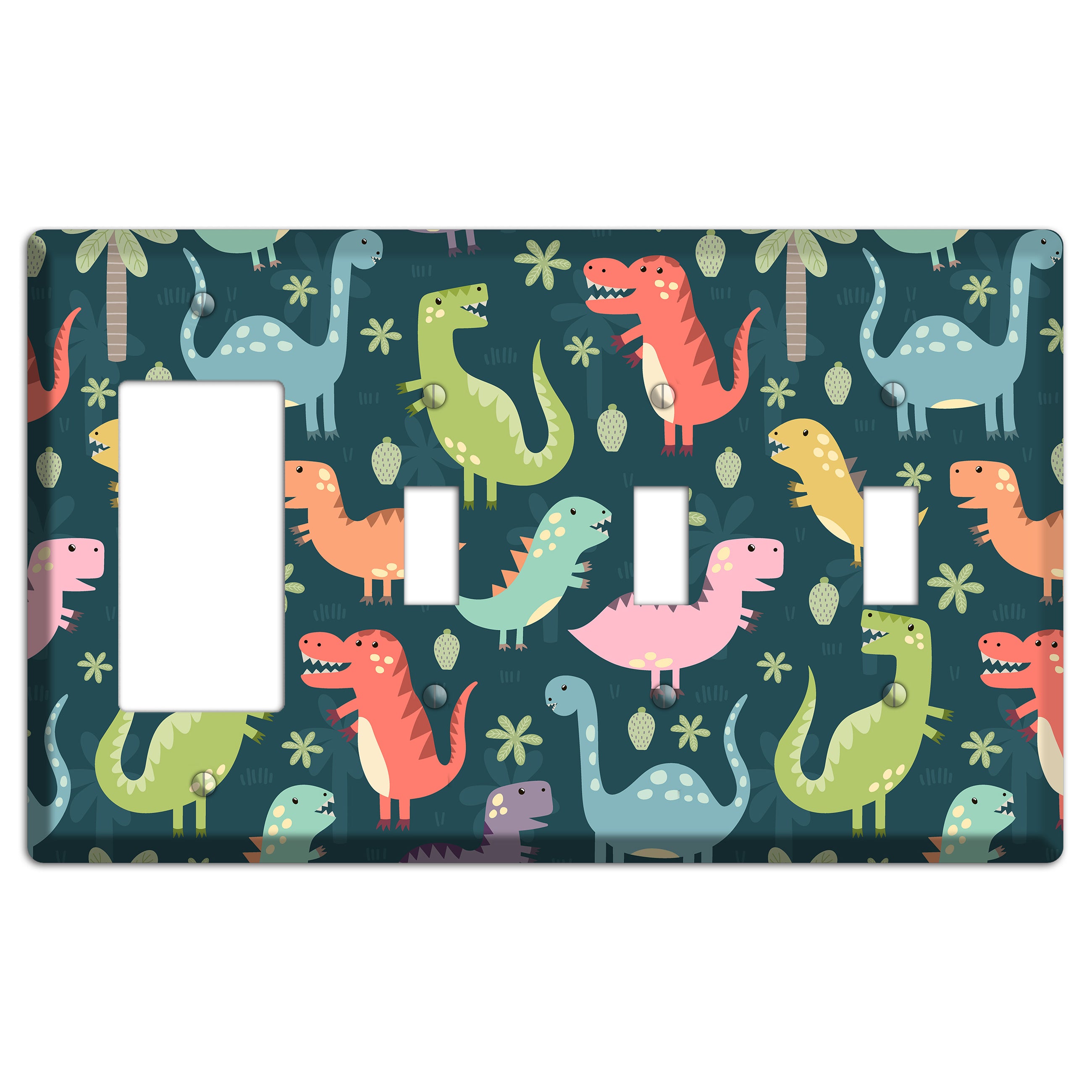 Jurassic Pals (Dark) Rocker / 3 Toggle Wallplate