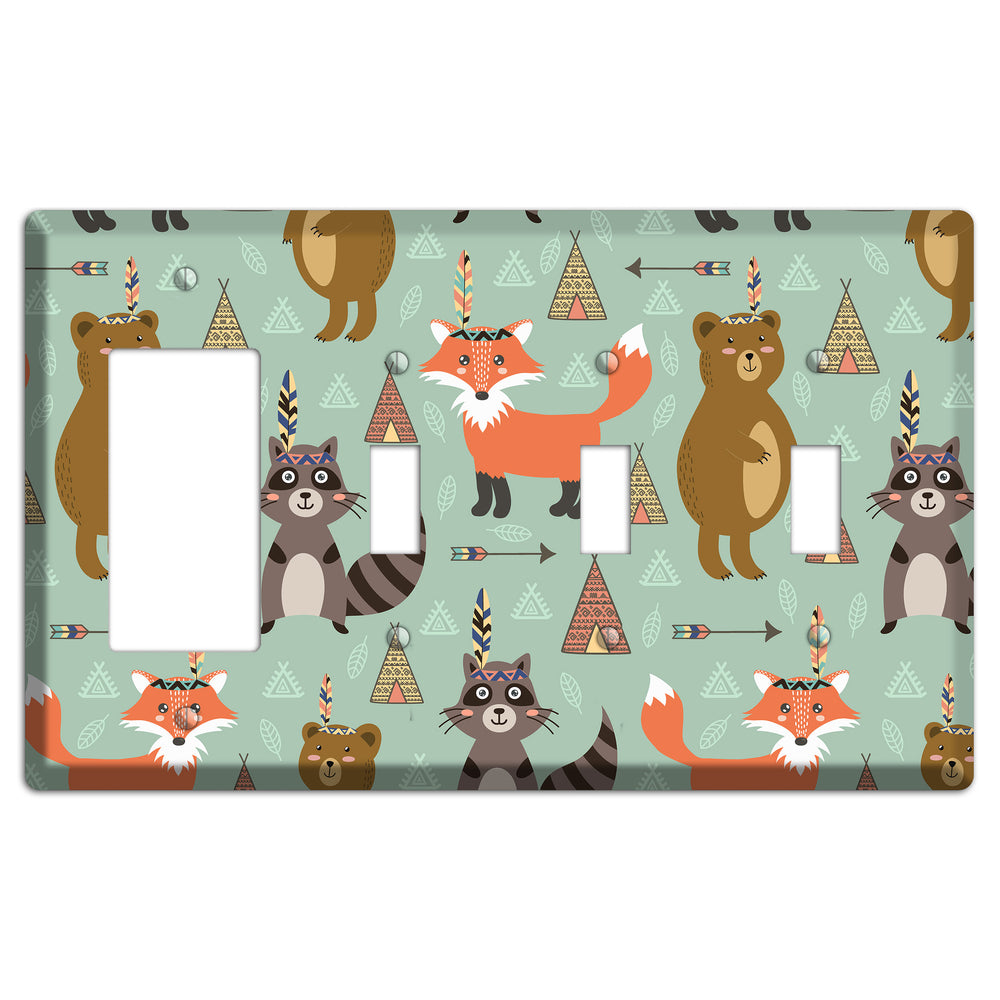 Tribal Woodland Camp Rocker / 3 Toggle Wallplate