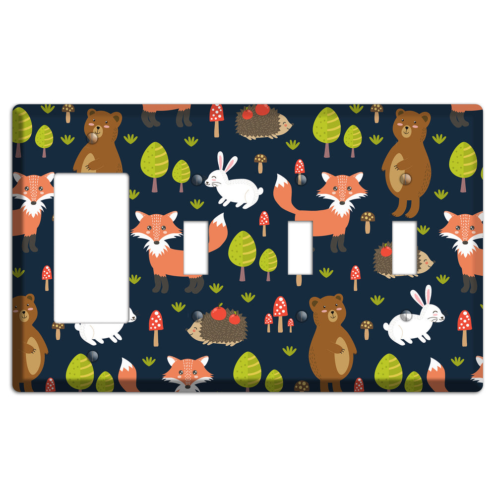 Forest Critters (Navy) Rocker / 3 Toggle Wallplate