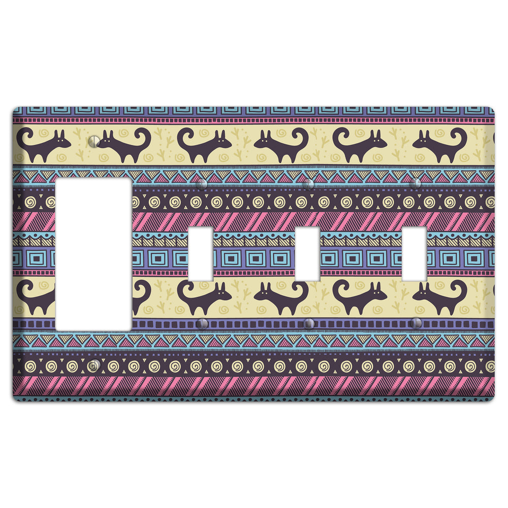 Folk Fox Stripes Rocker / 3 Toggle Wallplate