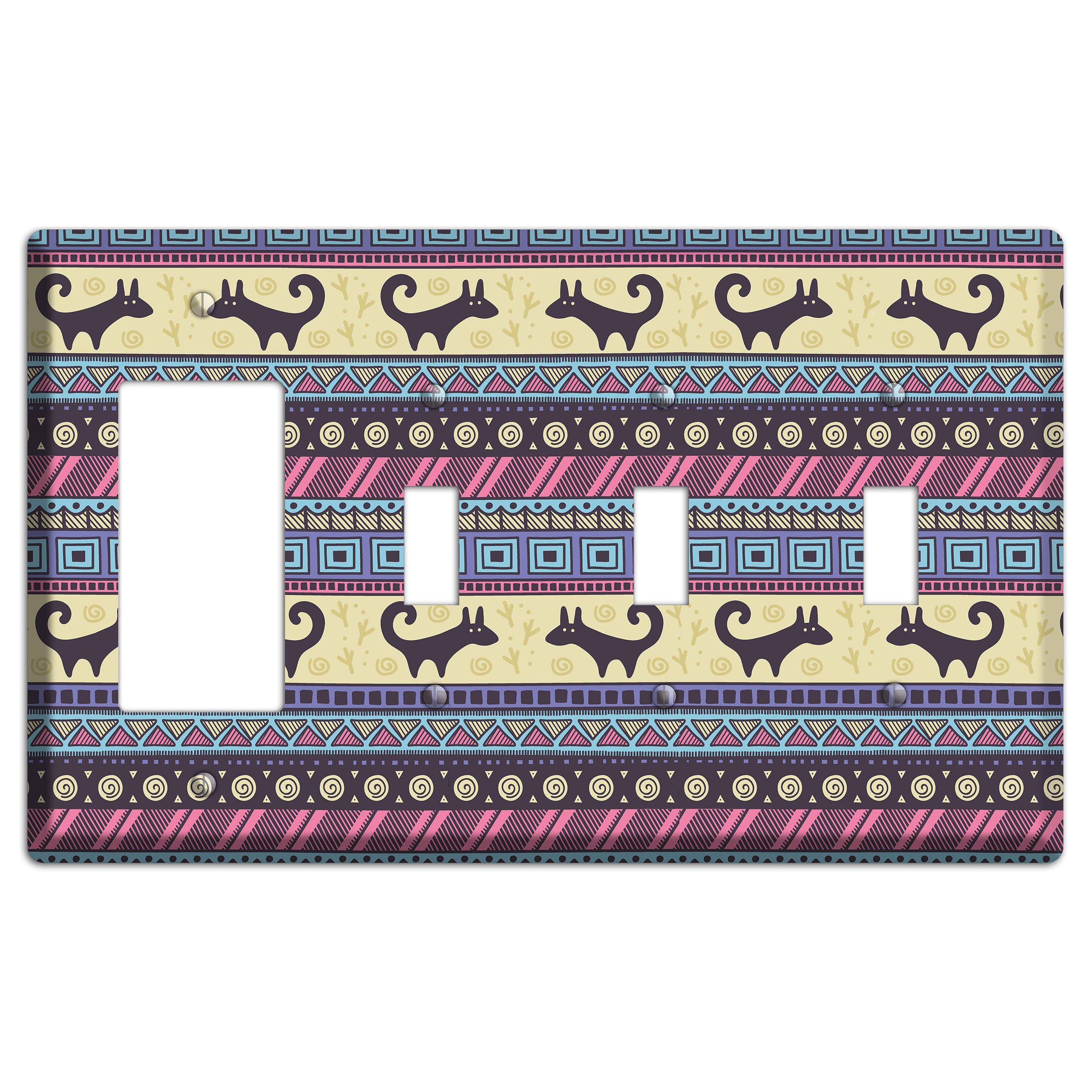 Folk Fox Stripes Rocker / 3 Toggle Wallplate