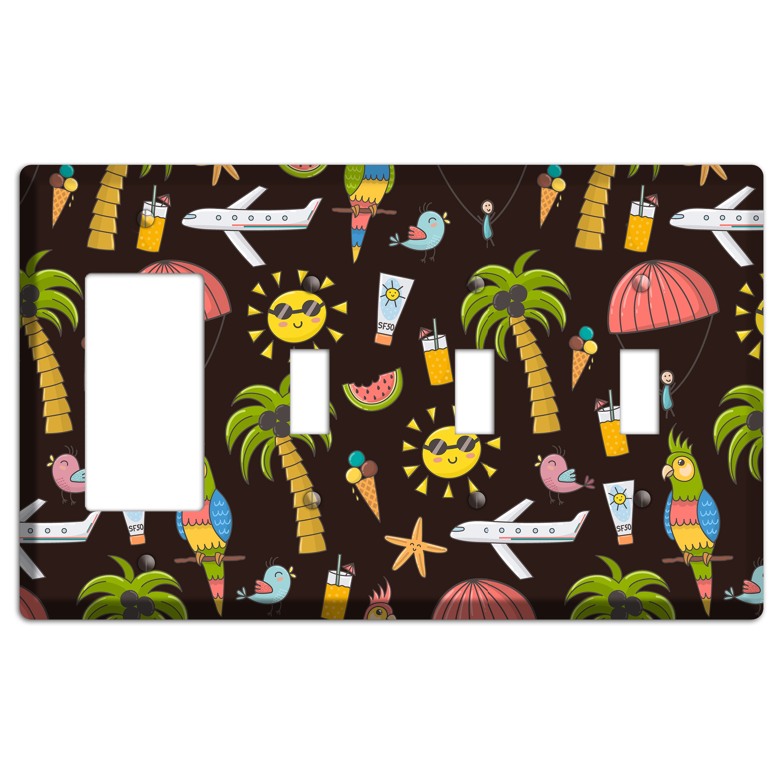 Sunset Tropics Rocker / 3 Toggle Wallplate