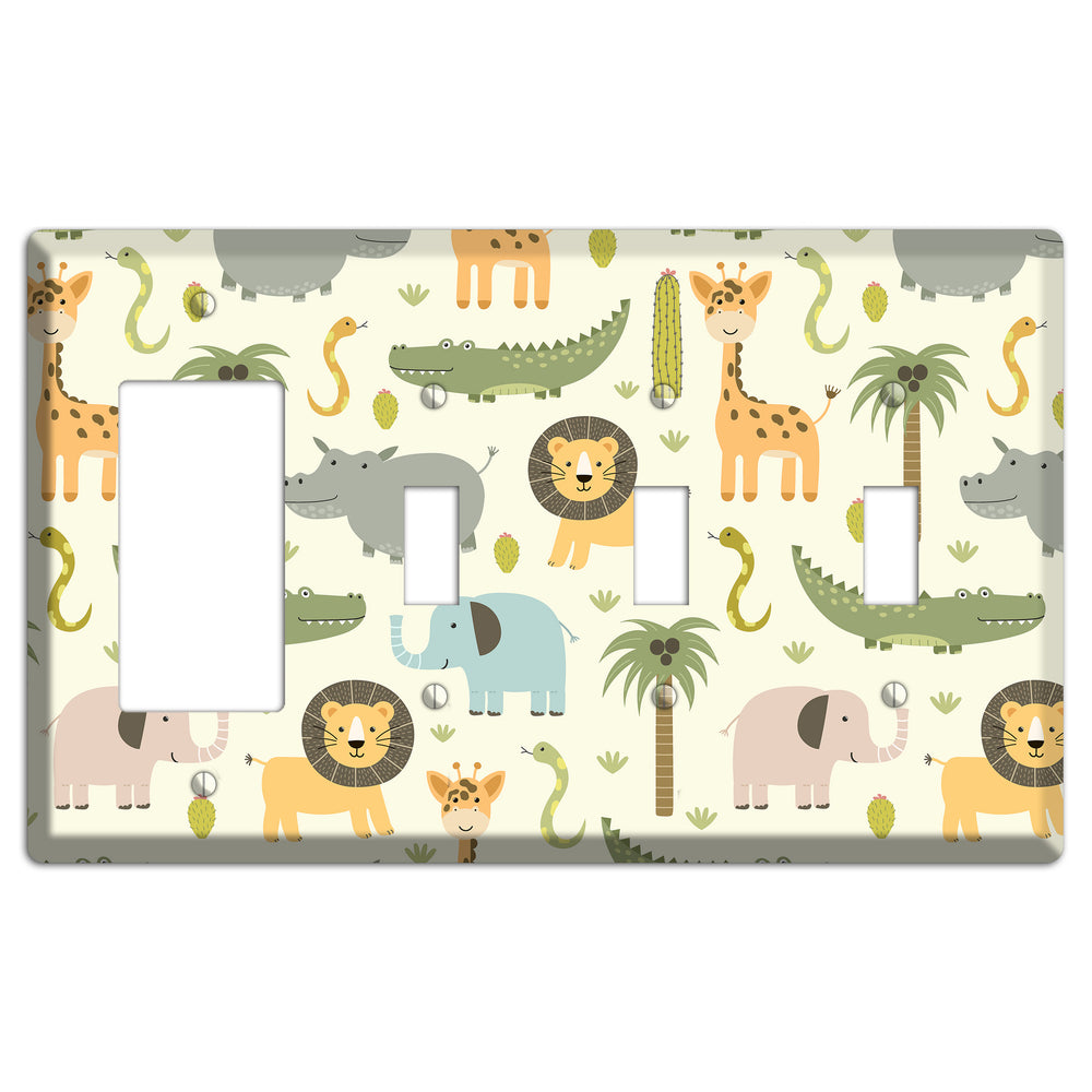 Jungle Friends (Cream) Rocker / 3 Toggle Wallplate