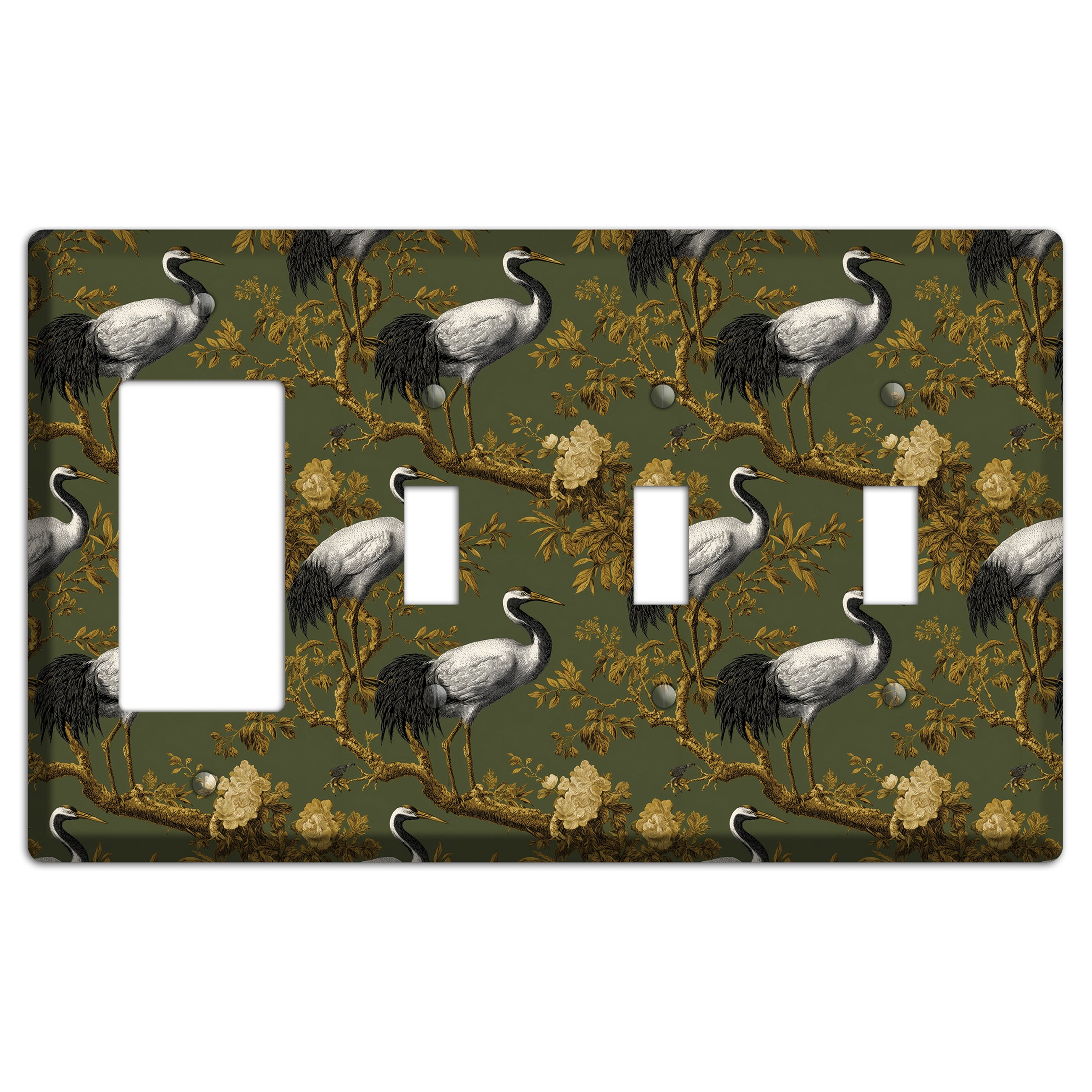 Olive Toile Sanctuary Rocker / 3 Toggle Wallplate