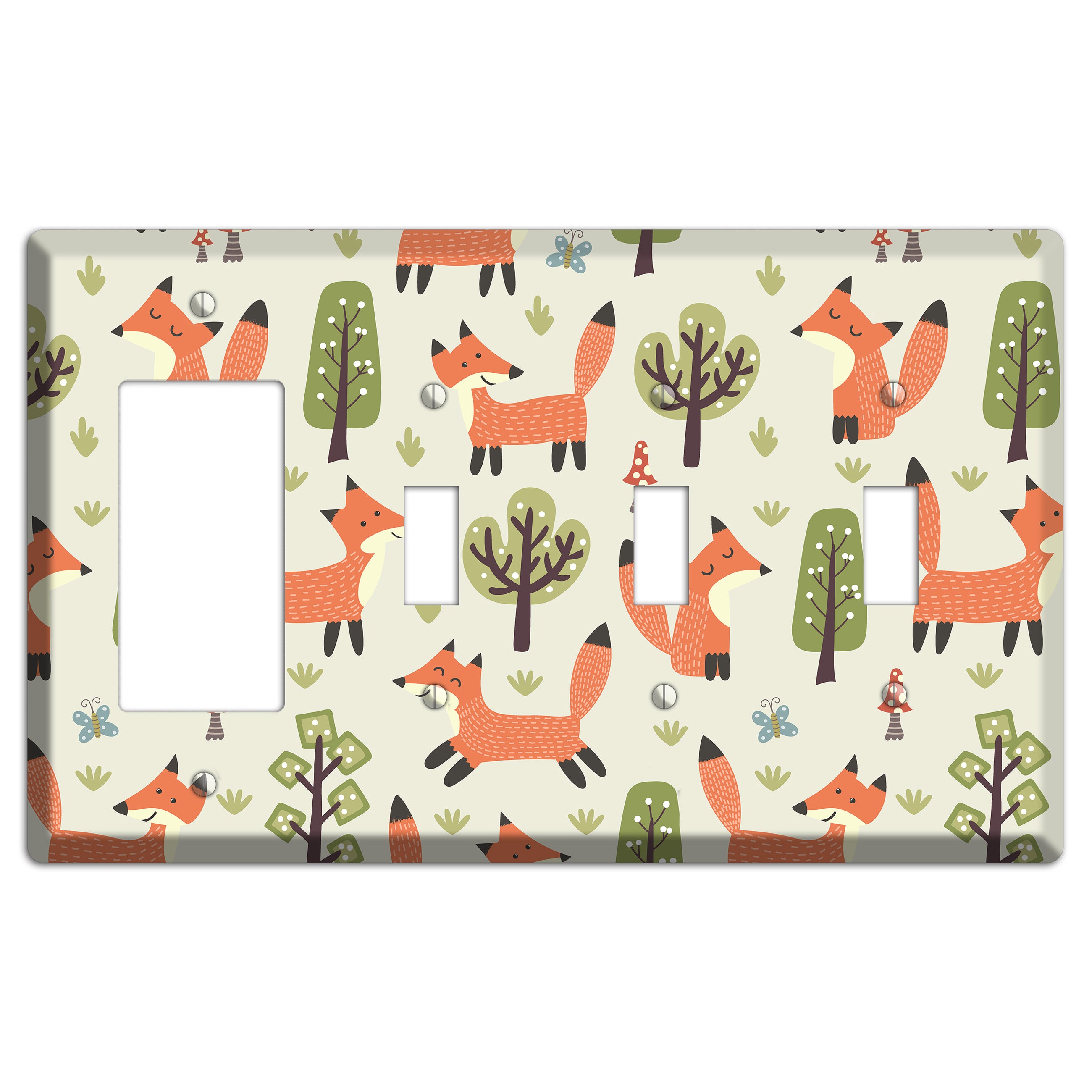 Fox & Forest (Olive) Rocker / 3 Toggle Wallplate